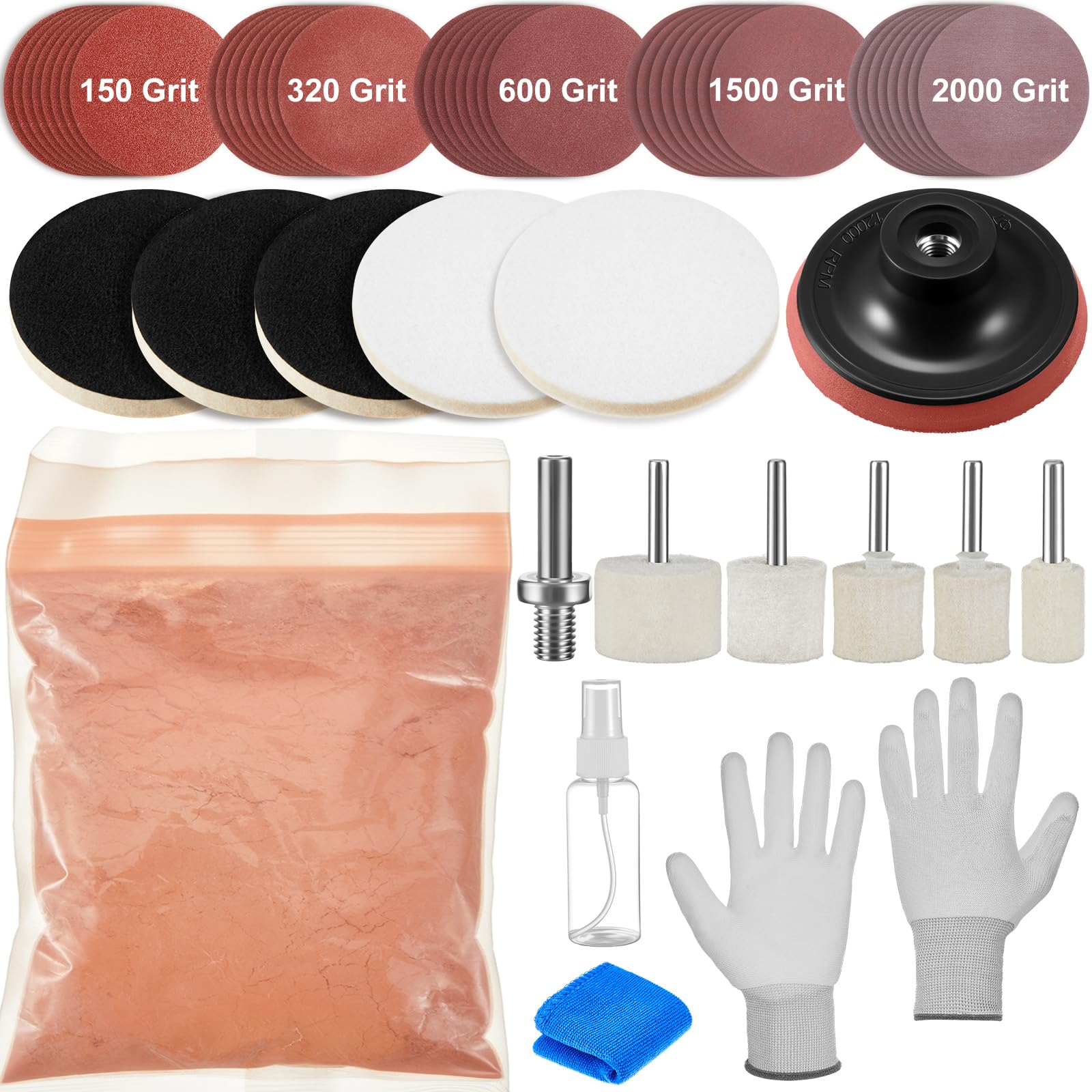 55 Pcs Glass Polishing Kit Windshield Scratch Repair Kit Car Windscreen Glass Scratch Remover 120g Cerium Oxide Powder Wheels Polish Pads Sandpaper Window Repair Tool for Car Windscreen (55 Count)
