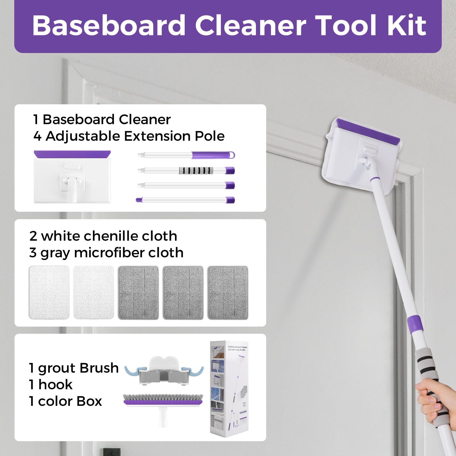 Baseboard Cleaner Tool with 60" Extendable Handle - ModHome Supplies
