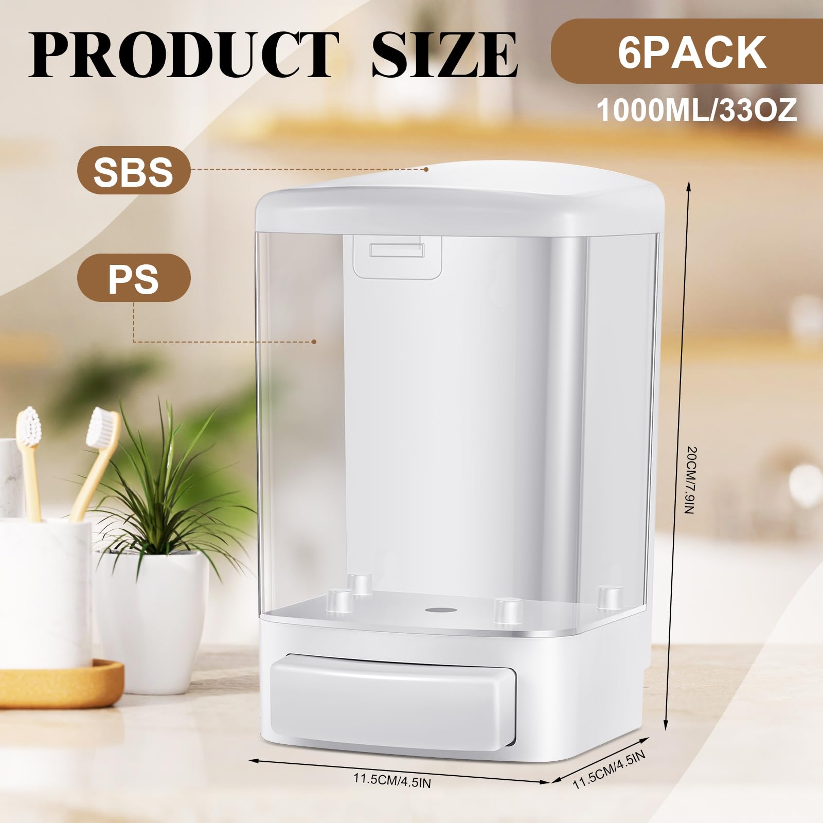 6 Pcs Wall Mounted Soap Dispenser (6 Count)