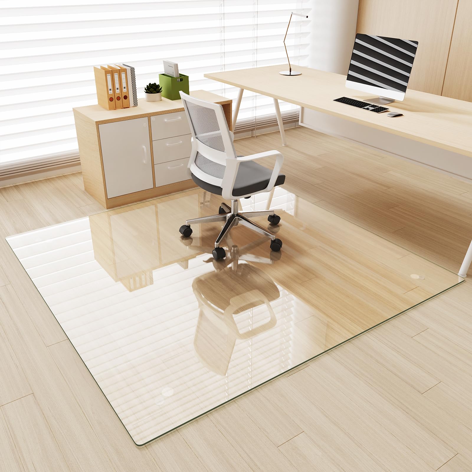 Tempered Glass] 60" x 60" Glass Office Chair Mat for Carpet