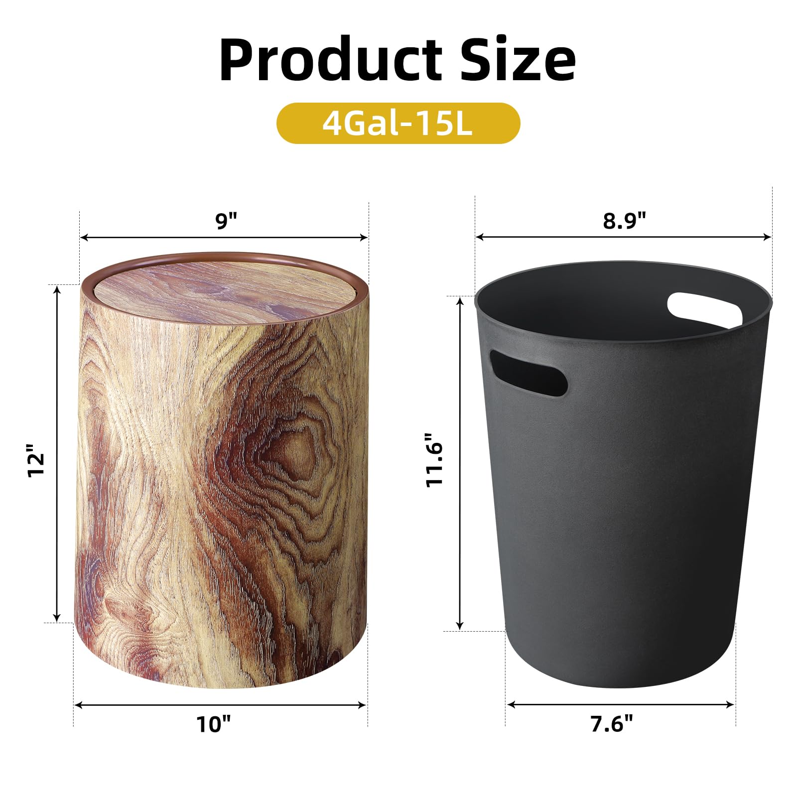 Wood Grain Plastic Trash Can Swing Top Lid (2 Count)