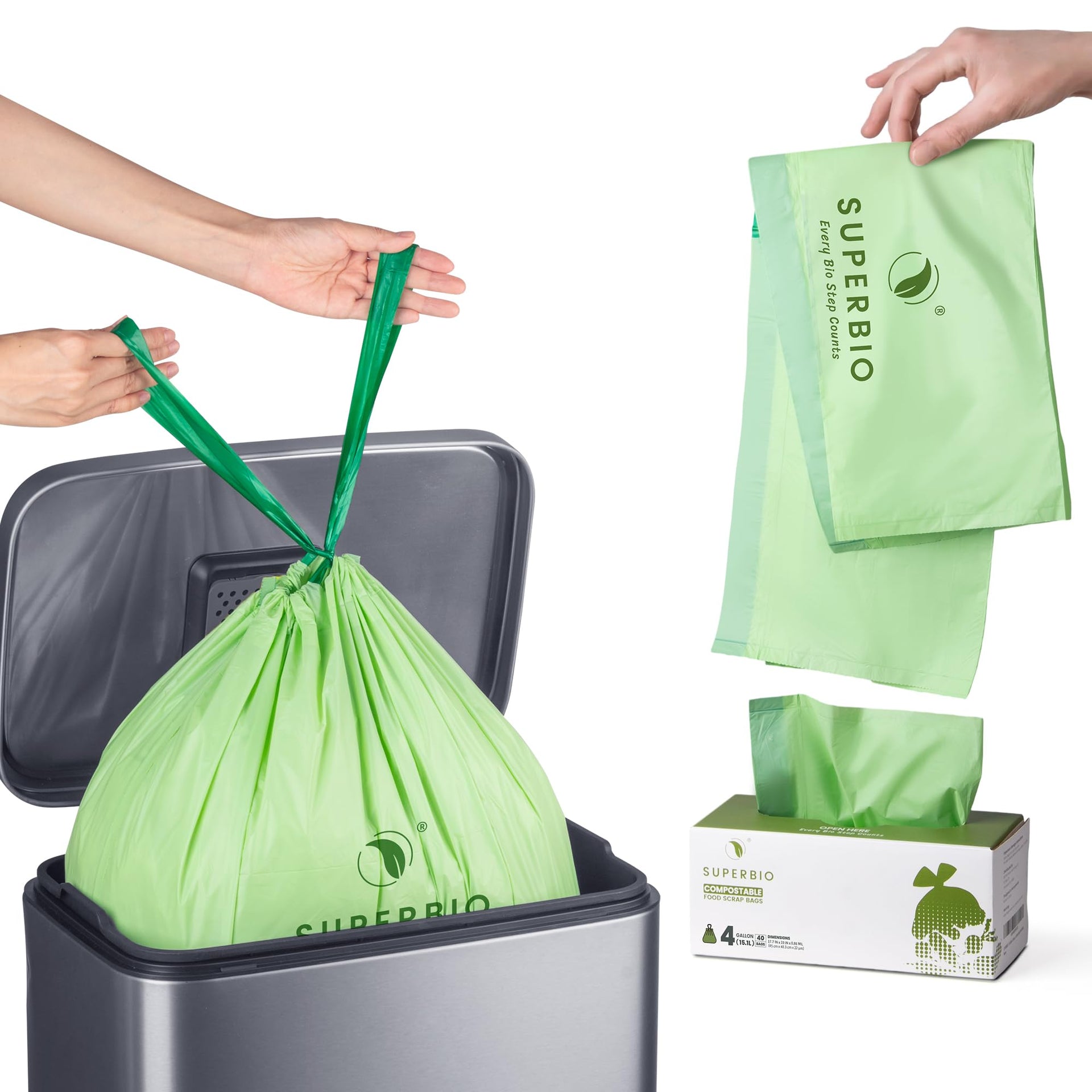 4 Gallon Compostable Drawstring Food Scrap Bags (40 Count)