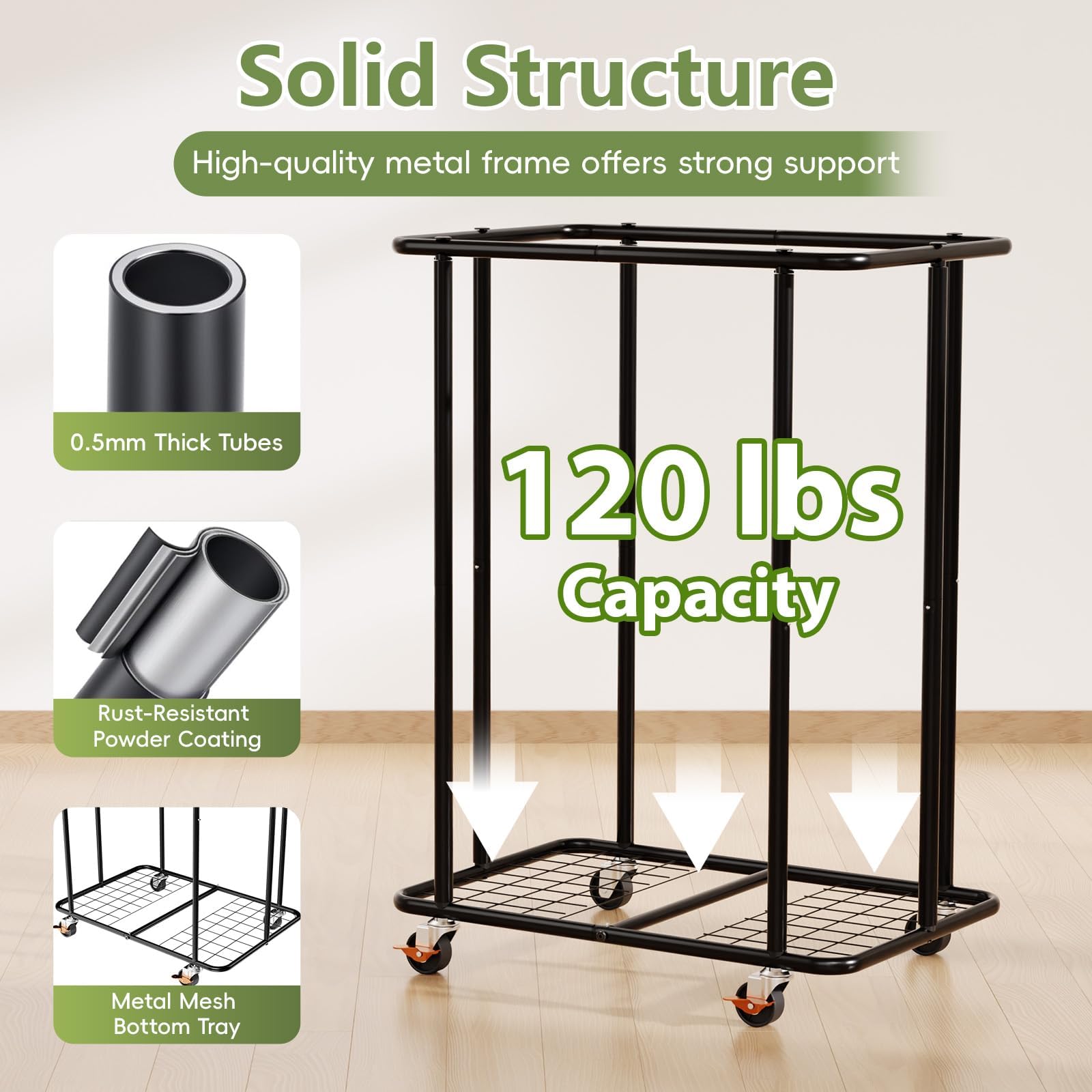 220L Laundry Hamper with Lid & Wheels
