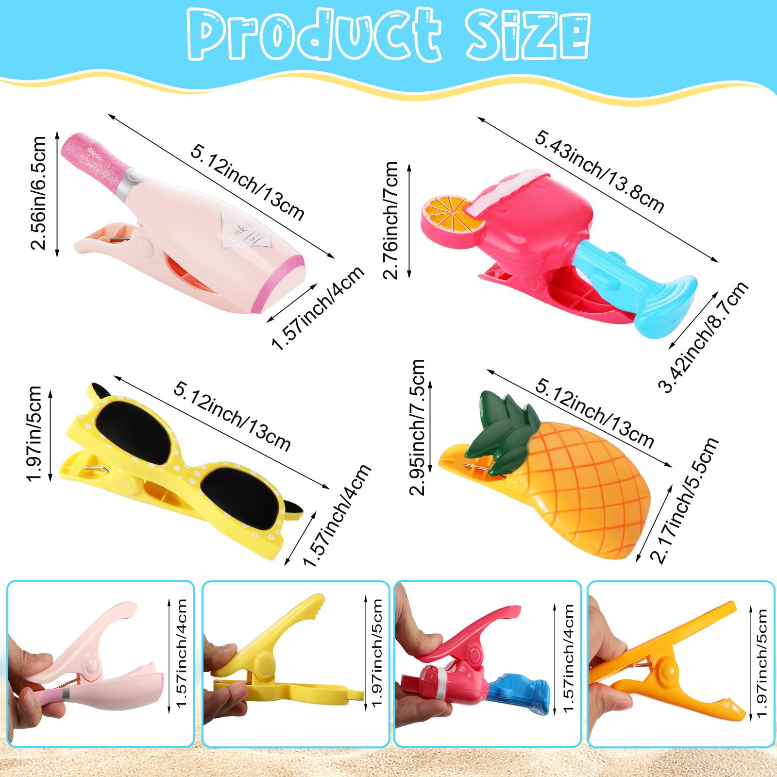 8 Pcs Beach Towel Clips Beach Chair Pool Clips for Chairs Plastic Windproof Holder Funny Decorative Clothespins for Patio Accessories Summer