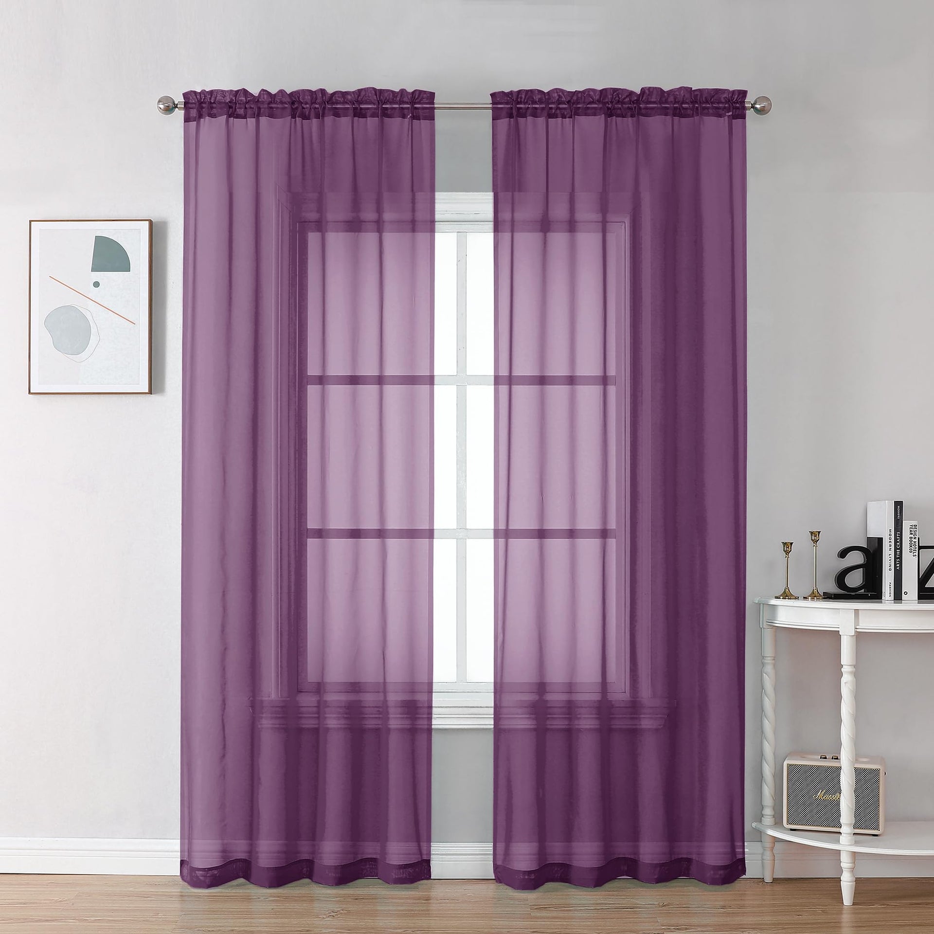 Plum Sheer Curtains 84 Inches Long for Living Room (2 Count)