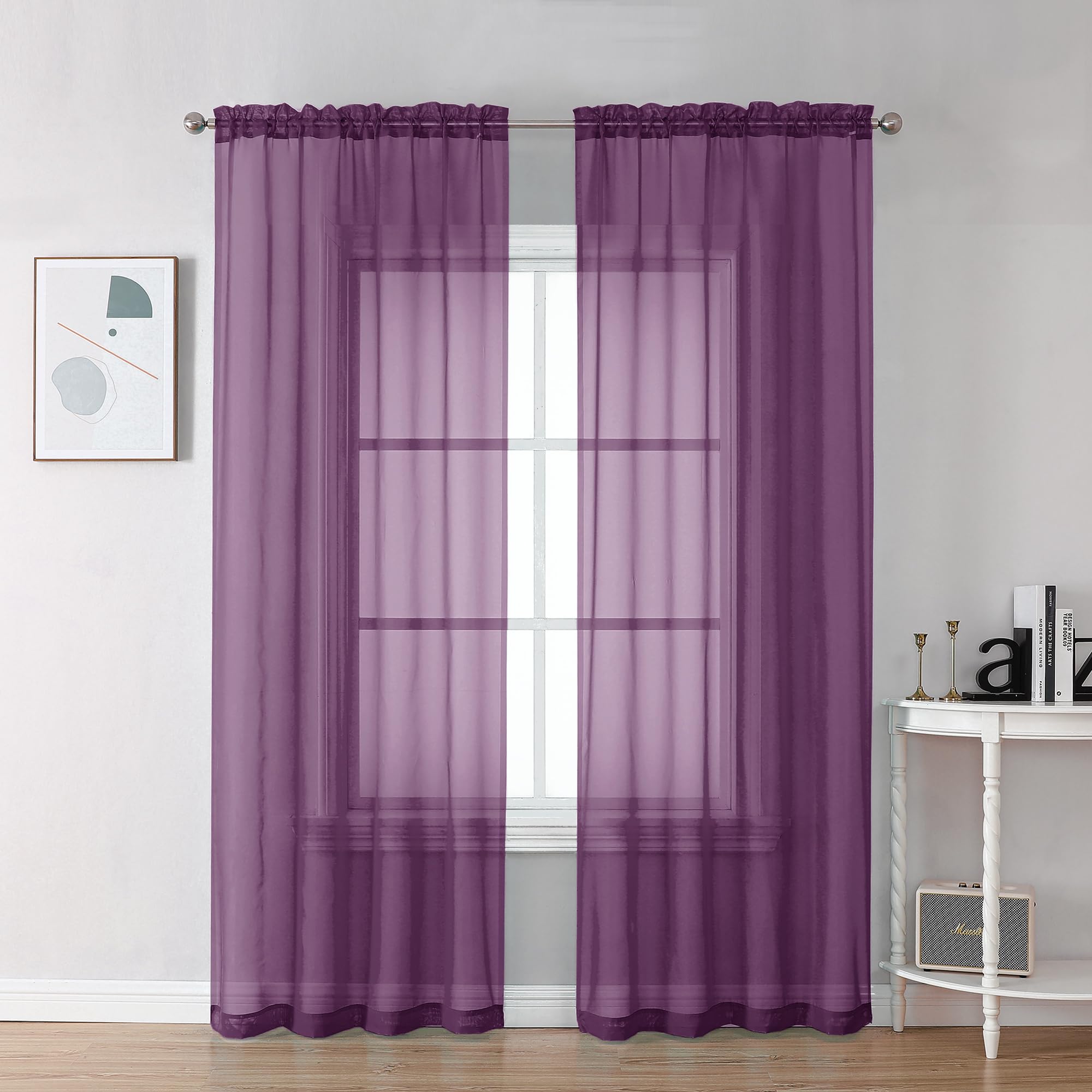 Plum Sheer Curtains 78 Inches Long 2 Panels Set for Living Room (2 Count)