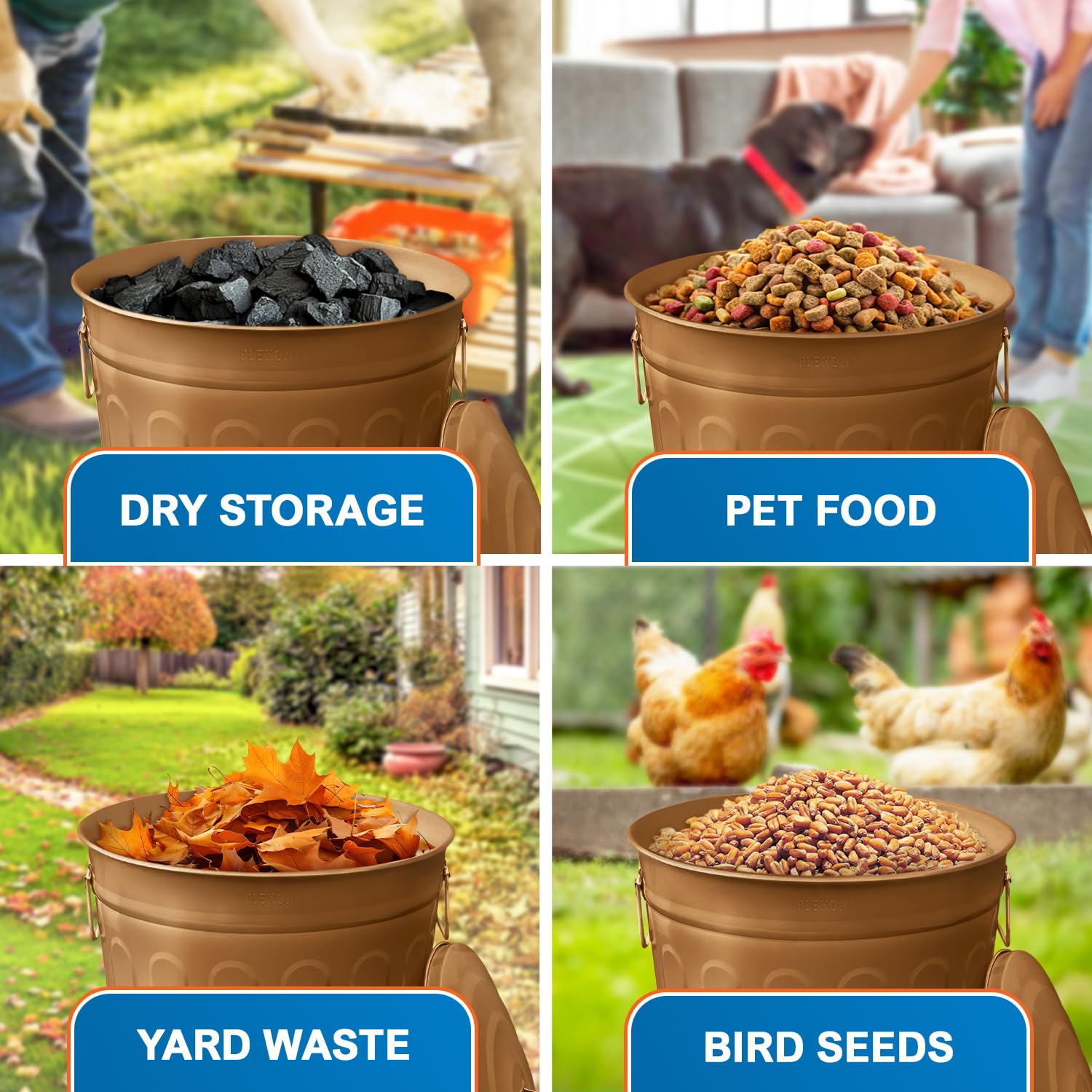 13 Gallon Metal Trash Can with Lid Outdoor Vintage Trash Can Steel Retro Garbage Can for Kitchen Farmhouse Rustic Bird Seed Storage Pet Food Cute Bucket
