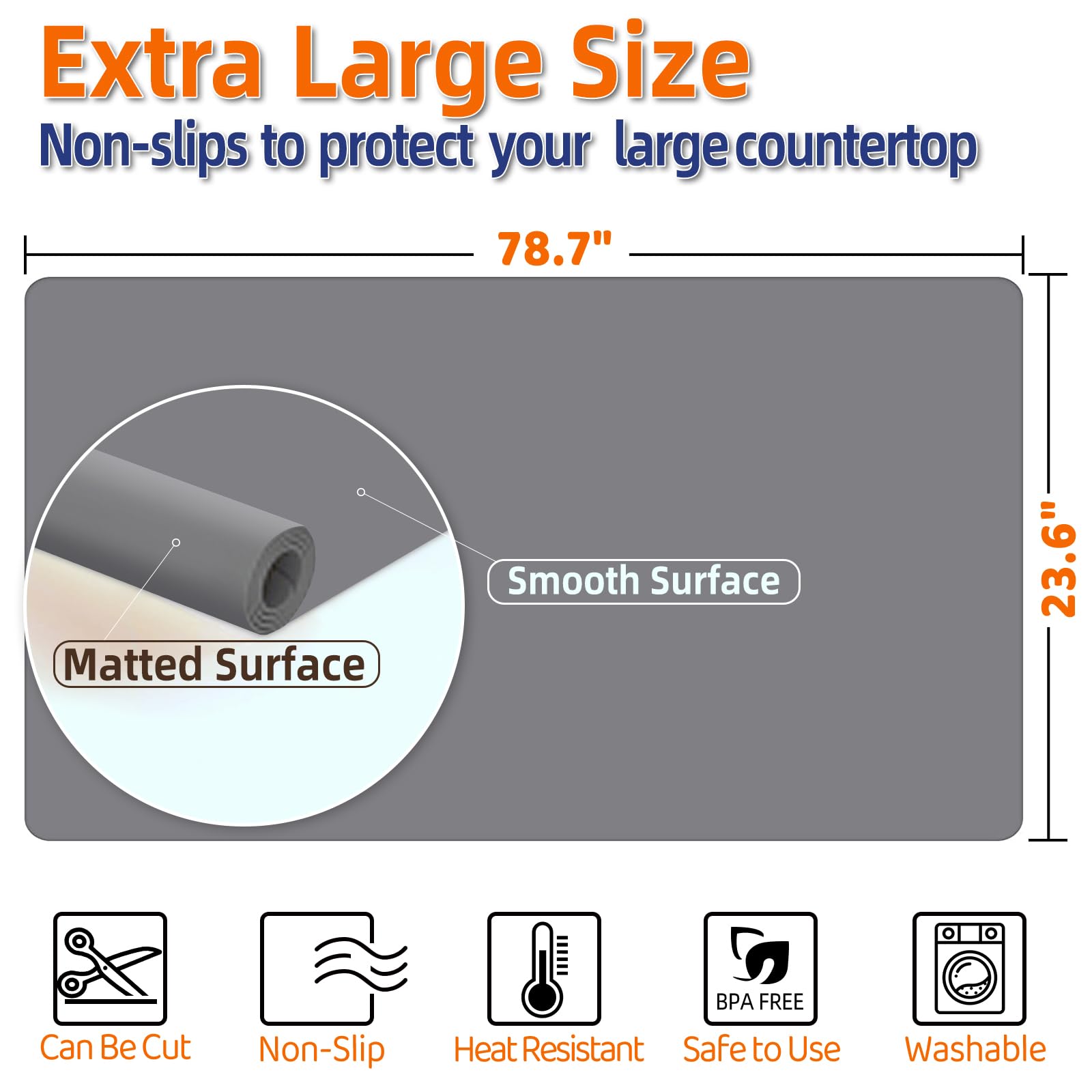 Silicone Mat 78.7”x 23.6” Heat Resistant Mats for Countertop