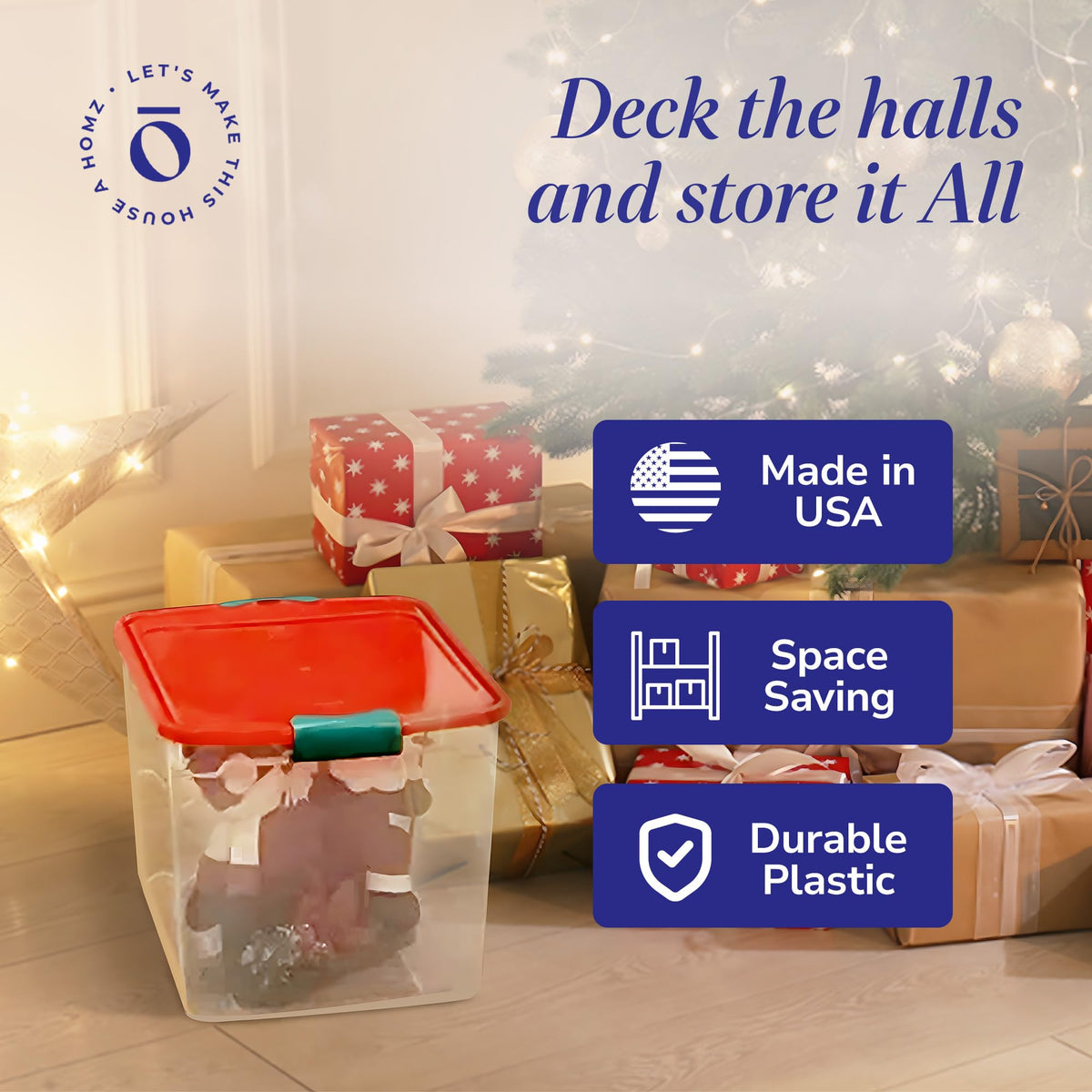 Holiday Tote Plastic Storage Bin with Lid (4 Count)