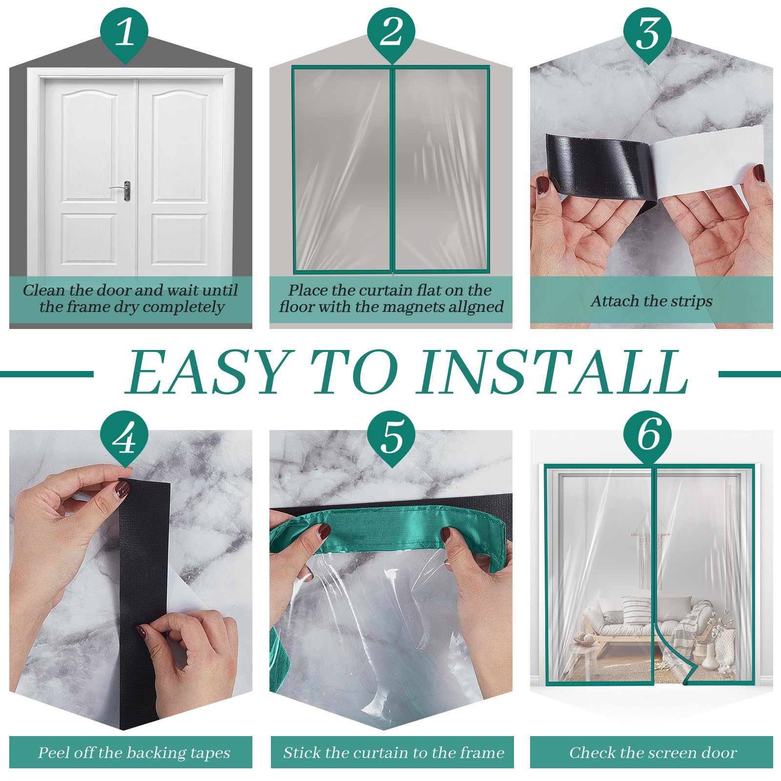 Zipper 72 x 80 Inch Dust Barrier Door Kit 6 x 6.7 ft Winter Construction Door Reusable Plastic Curtain Cover Containment Standard Doorway Temporary Wall Screen Sheeting for Bathroom Hallway