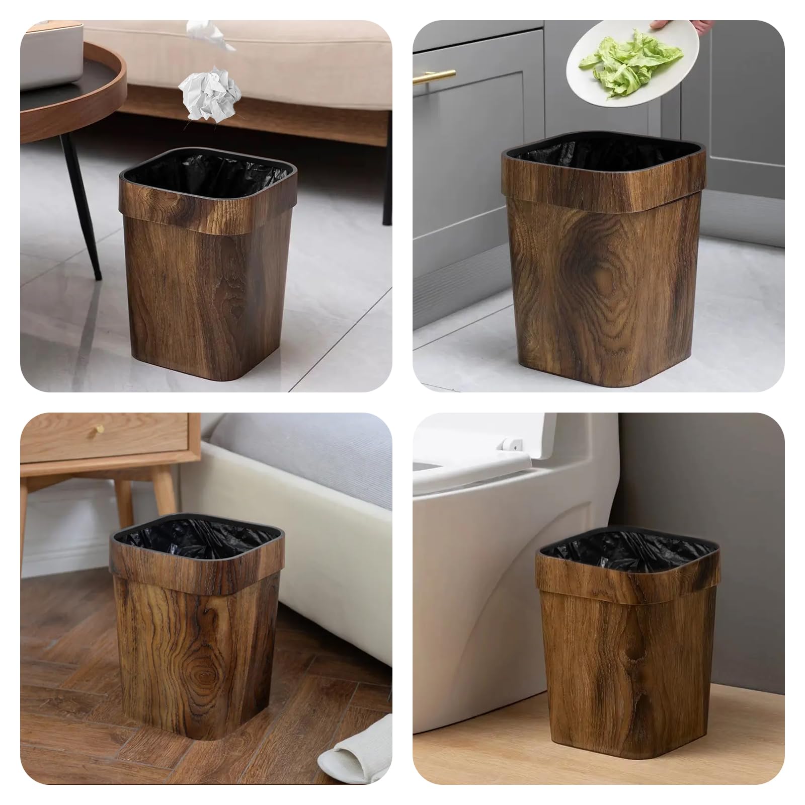 Wood Grain Plastic Trash Can Bedroom (2 Count)