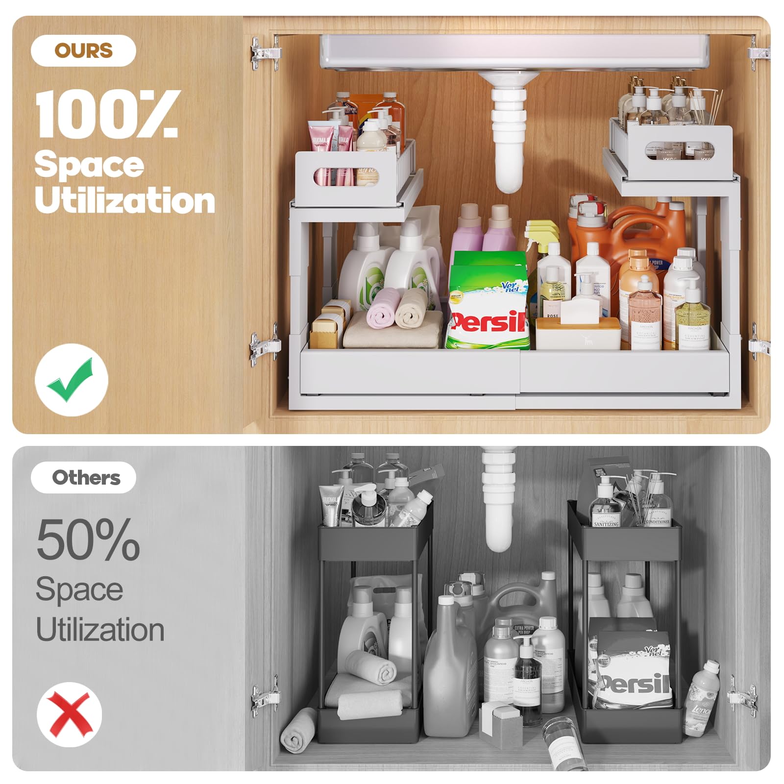 1 Pack Expandable Under Sink Organizers Storage With Upgrade Ball