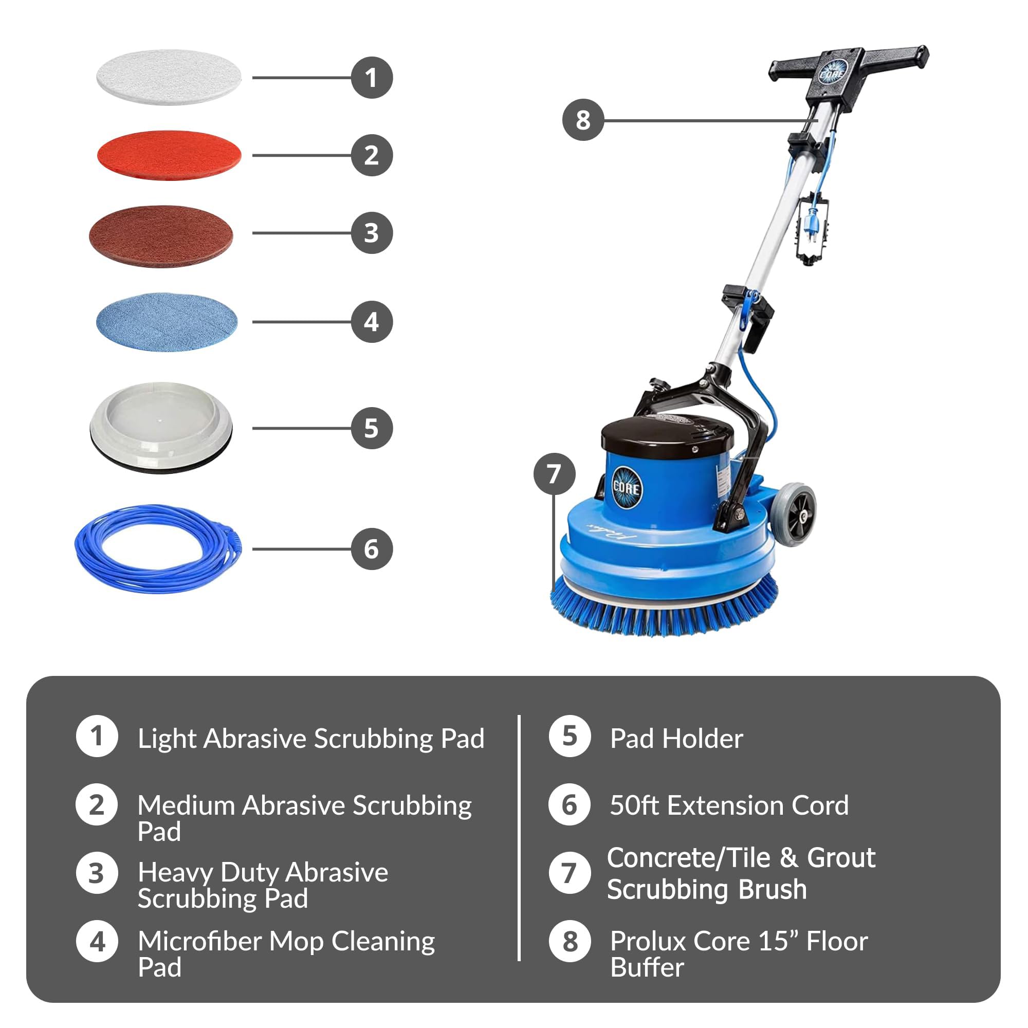 Core Heavy Duty 15 inch Floor Buffer Scrubber and Polisher Cleaning Machine