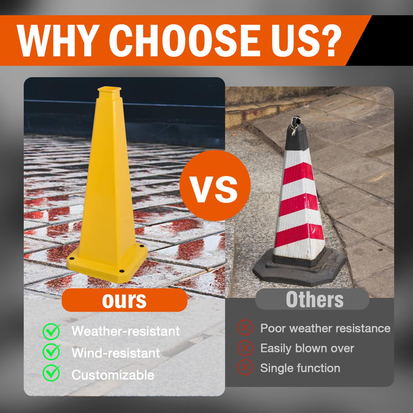 6 Pack 36 Inch Solid Safety Cone