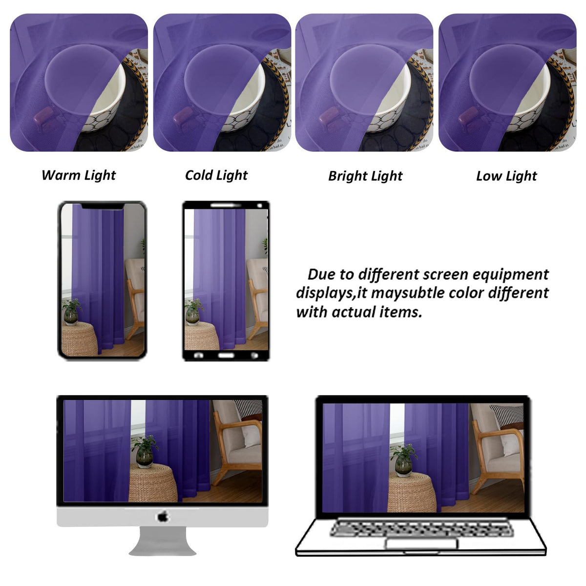 Purple Sheer Curtains 78 Inches Long 2 Panels Set for Living Room (2 Count)