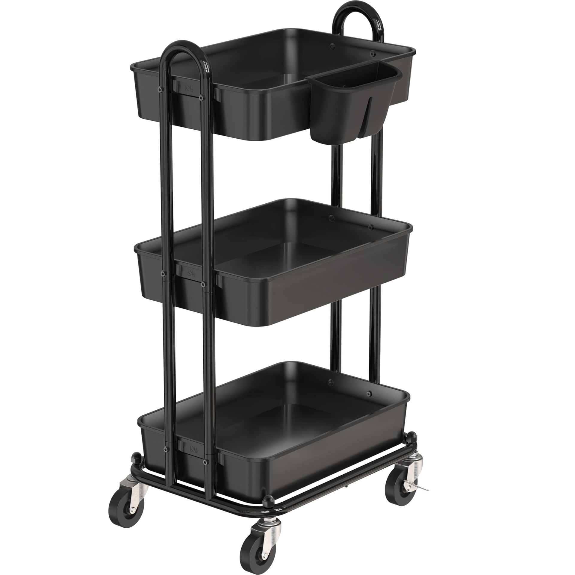 3 Tier Rolling Utility Cart with Hanging Bucket (24 Count)