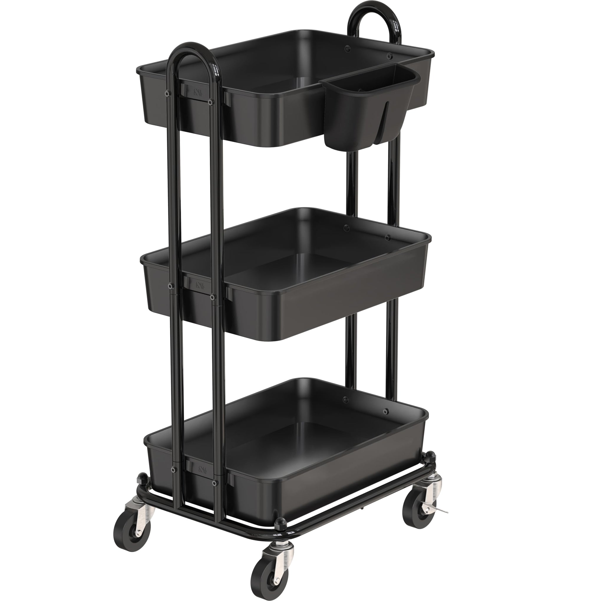 3 Tier Rolling Utility Cart with Hanging Bucket (24 Count)