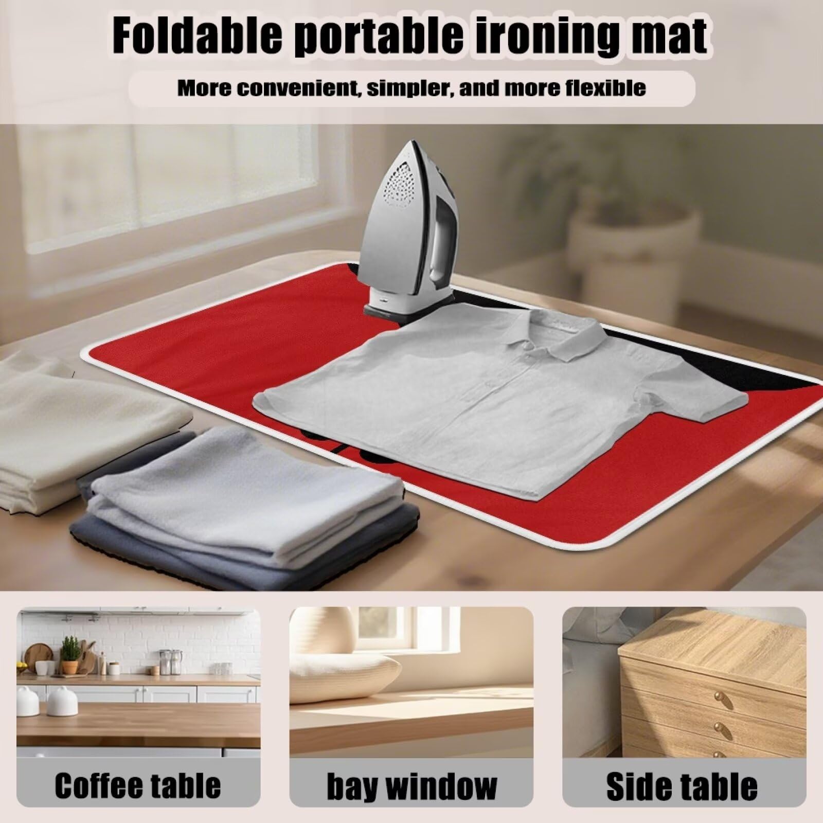 Cute Iron Mat Blanket Travel Foldable Ladybugs Ironing Pad Fabric Ironing Board Cover for Top of Tabletop