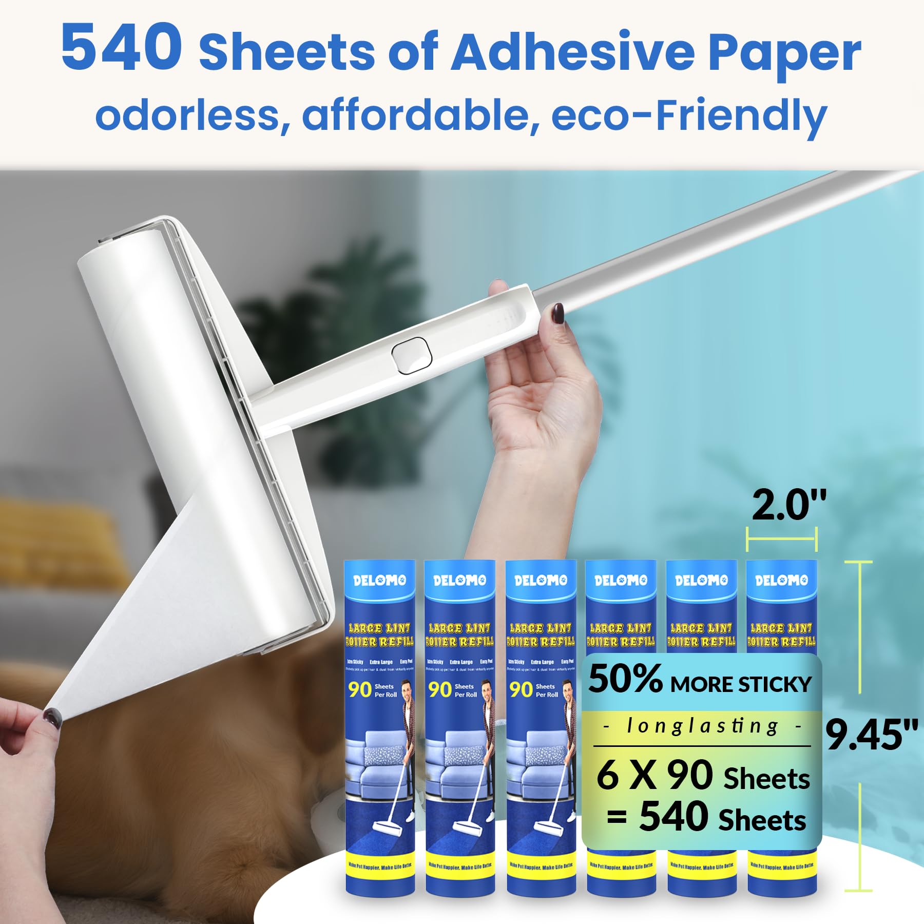9.45” Large Lint Roller Refills (540 Count)