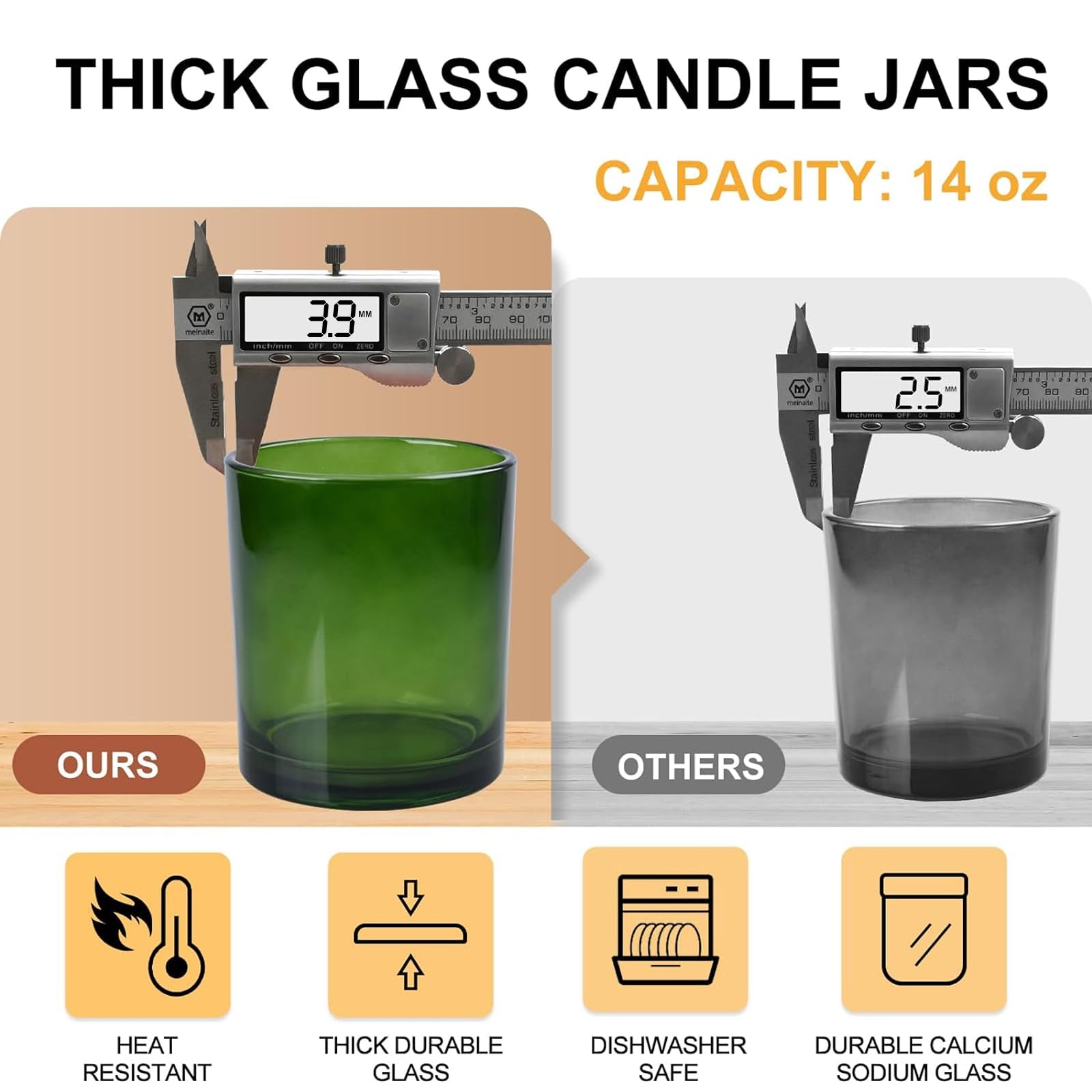 14 OZ Thick Candle Jars for Making Candles 12 Pcs (12 Count)