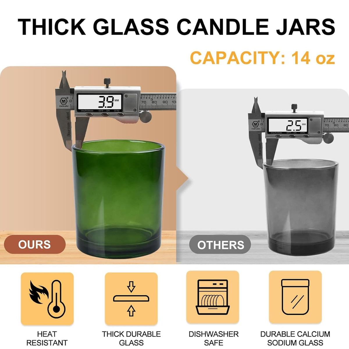 14 OZ Thick Candle Jars for Making Candles 12 Pcs (12 Count)
