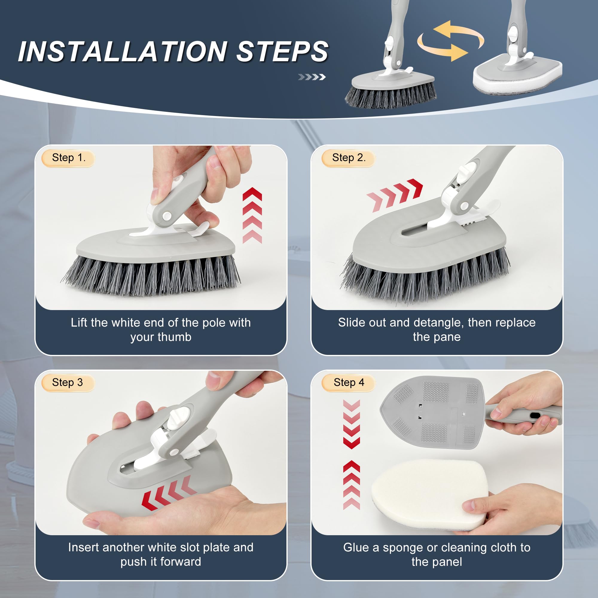 Tile Tub Floor Cleaner Scrubber With Long Handle