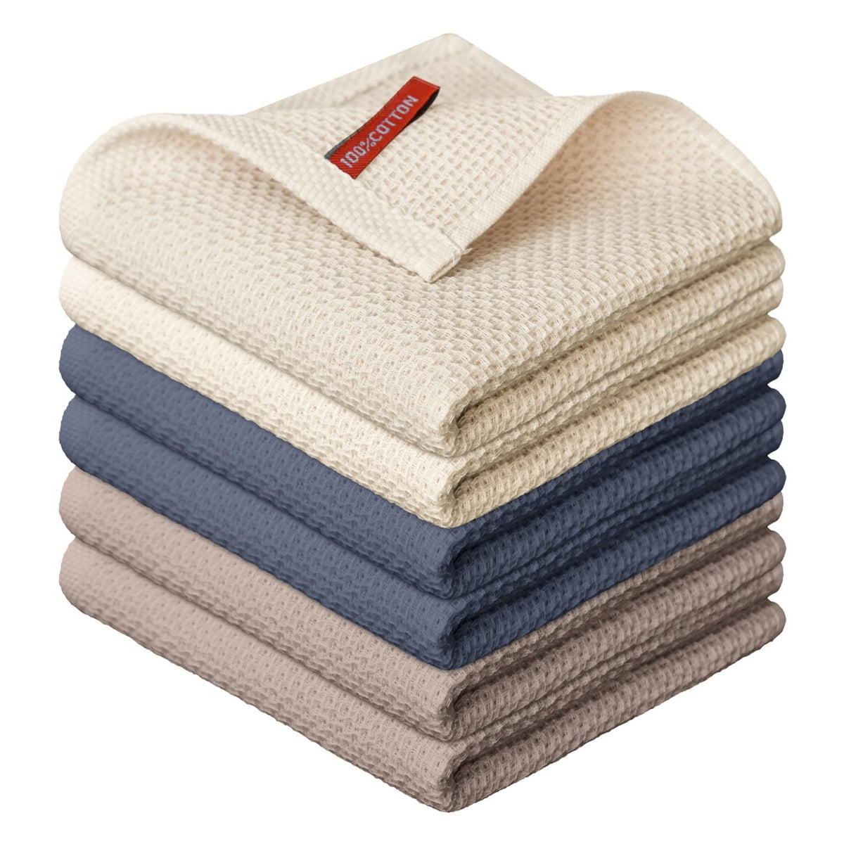 100% Cotton Beige Brown Dark Grey Waffle Weave Kitchen Dish Cloths (6 Count)