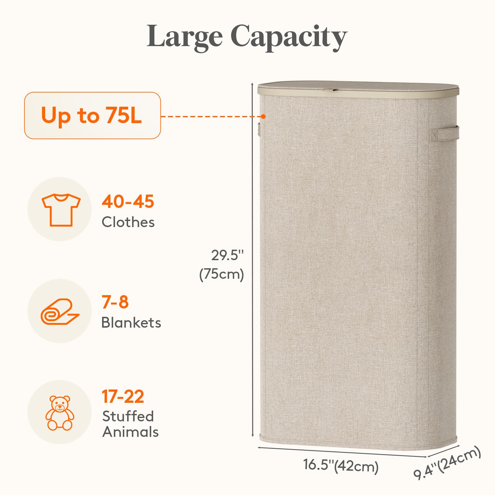 Slim Laundry Basket with Lid and Removable Bag