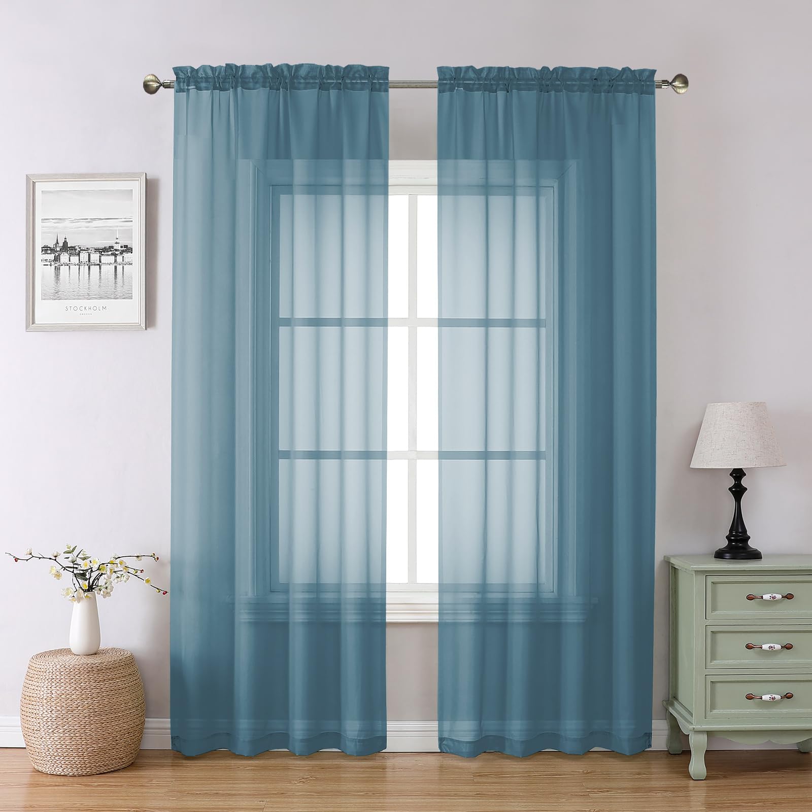 Stone Blue Sheer Curtains 78 Inches Long 2 Panels Set for Living Room (2 Count)
