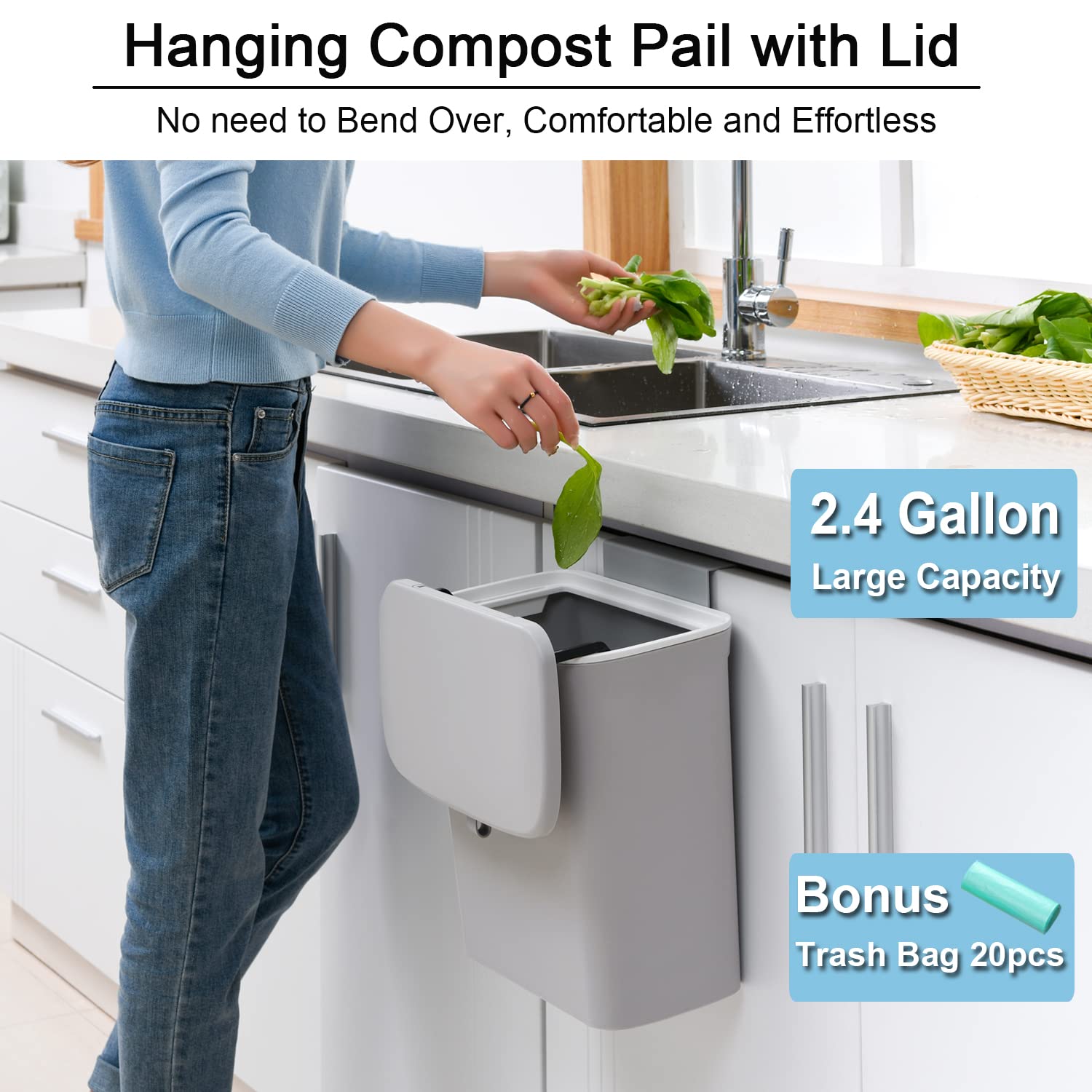 2.4 Gallon Kitchen Compost Bin for Counter Top or Under Sink