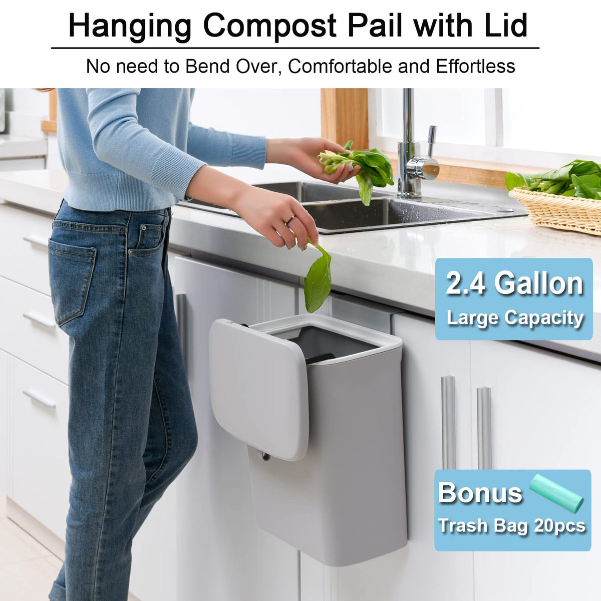 2.4 Gallon Kitchen Compost Bin for Counter Top or Under Sink