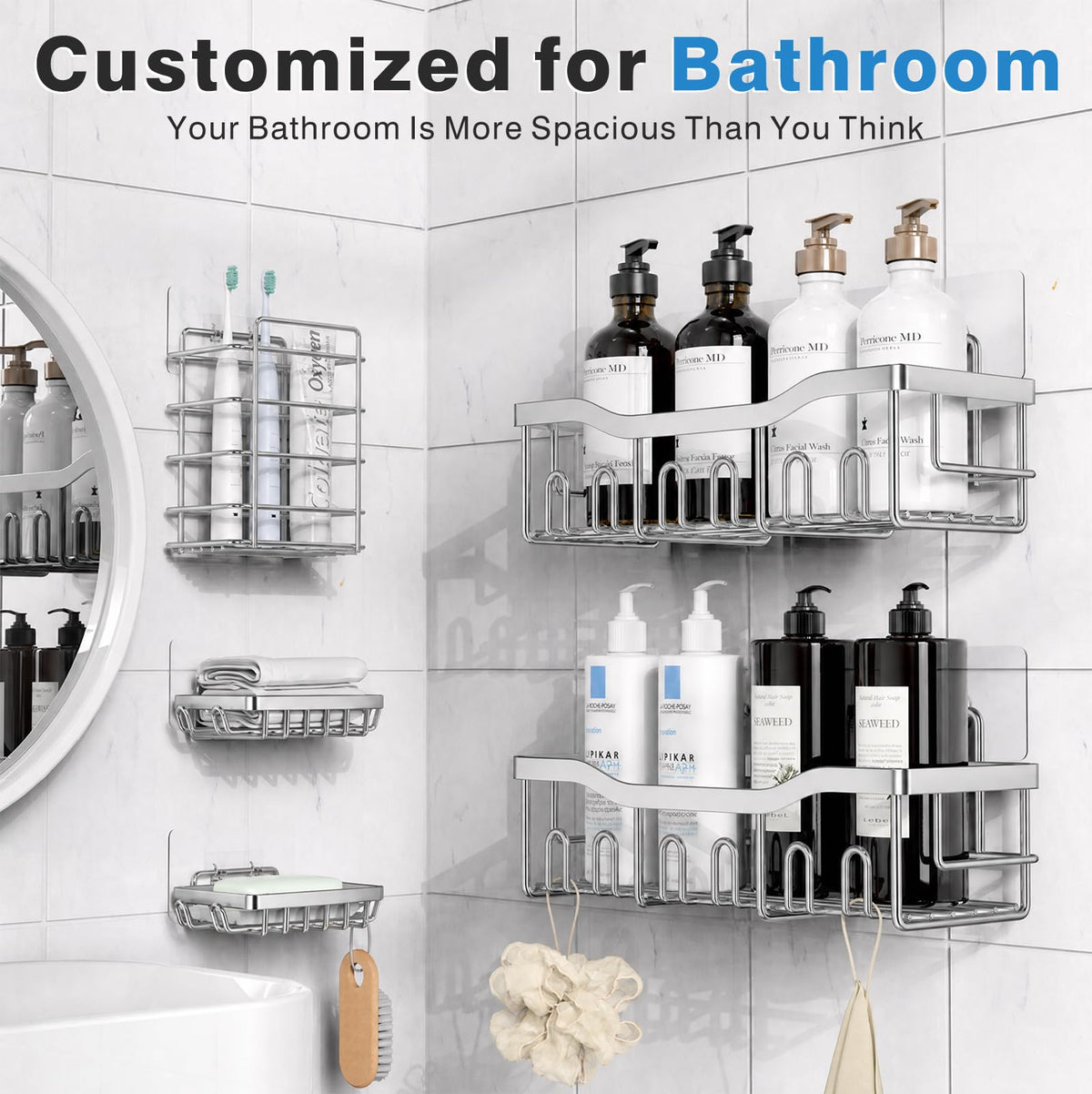 5 Pack Rustproof Stainless Steel Shower Caddy (5 Count)