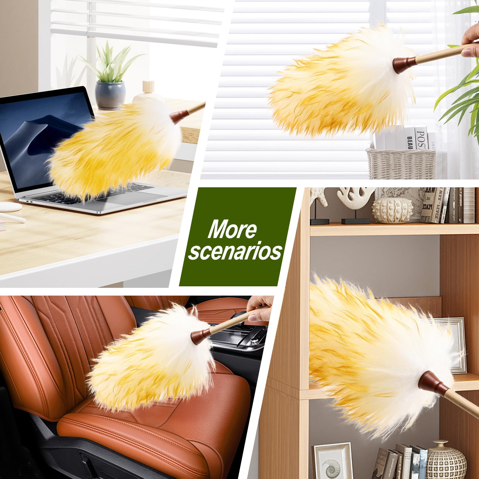 Natural Lambswool Duster 20 Inch Handheld with Wooden Handle Duster Dusting Tool for Blinds Electronics Furniture Delicate Surfaces (2 Count)