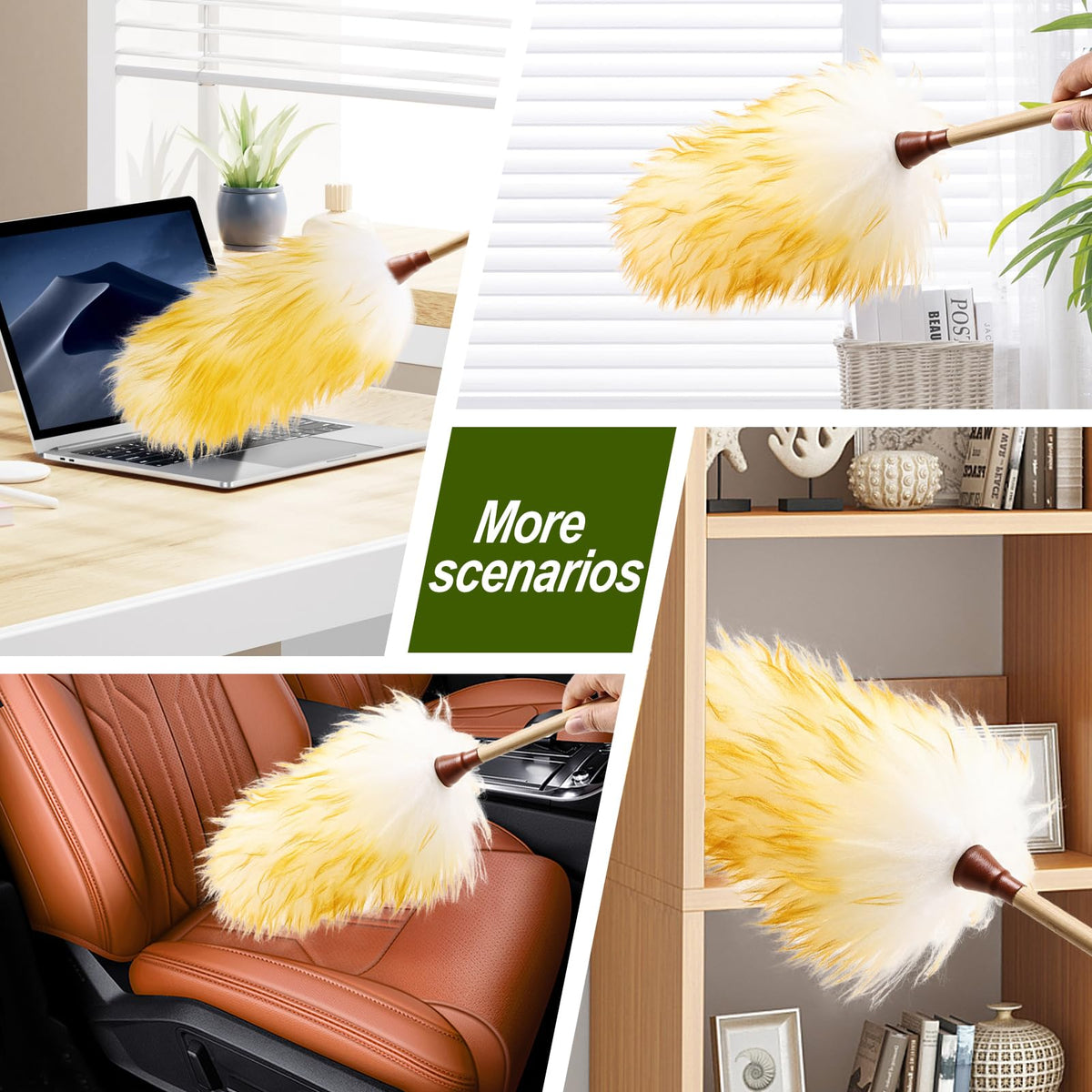 Natural Lambswool Duster 20 Inch Handheld with Wooden Handle Duster Dusting Tool for Blinds Electronics Furniture Delicate Surfaces (2 Count)
