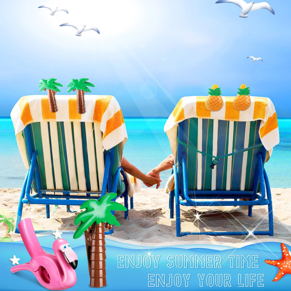 16 Pcs Beach Towel Clips for Beach Chairs Cute Towel Holder Cruise Clothes Pins for Lounge Chair Patio Pool (16 Count)