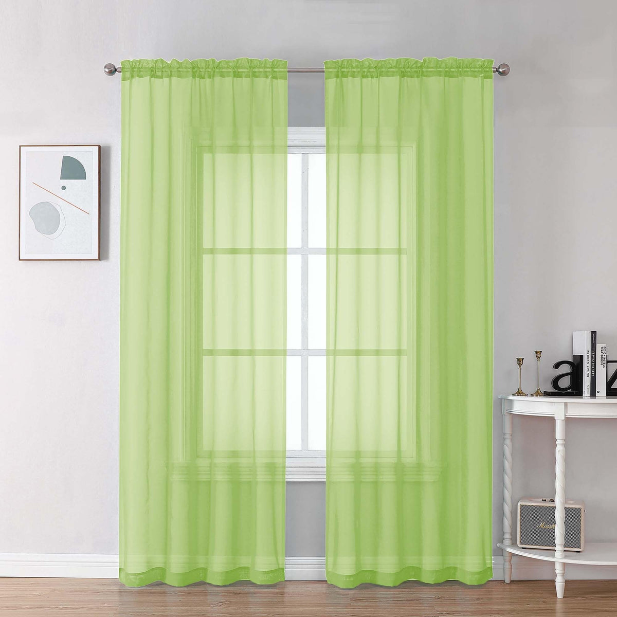 Lime Sheer Curtains 84 Inches Long for Living Room (2 Count)
