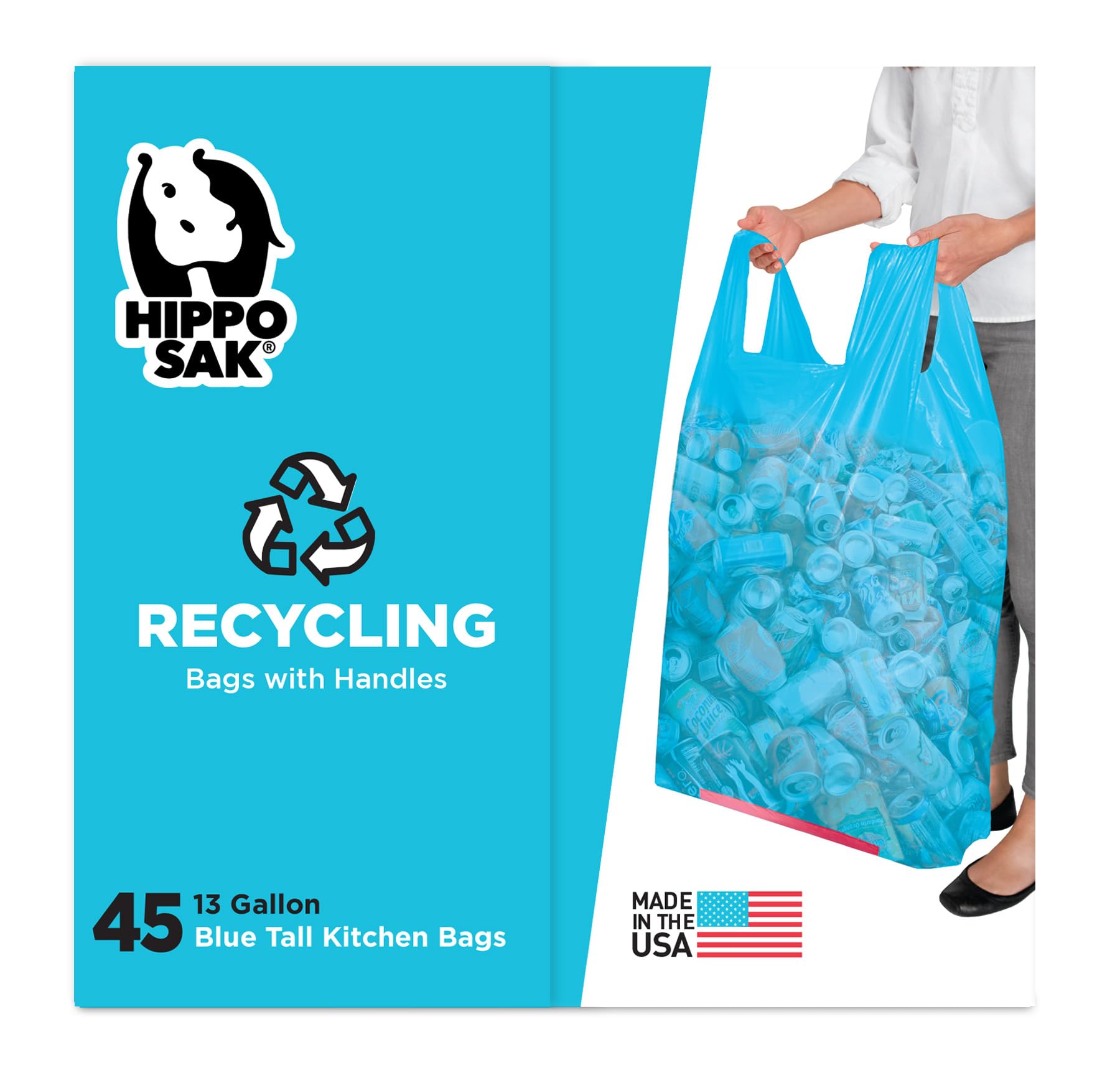 13 Gallon Blue Recycling Bags with Handles (45 Count)