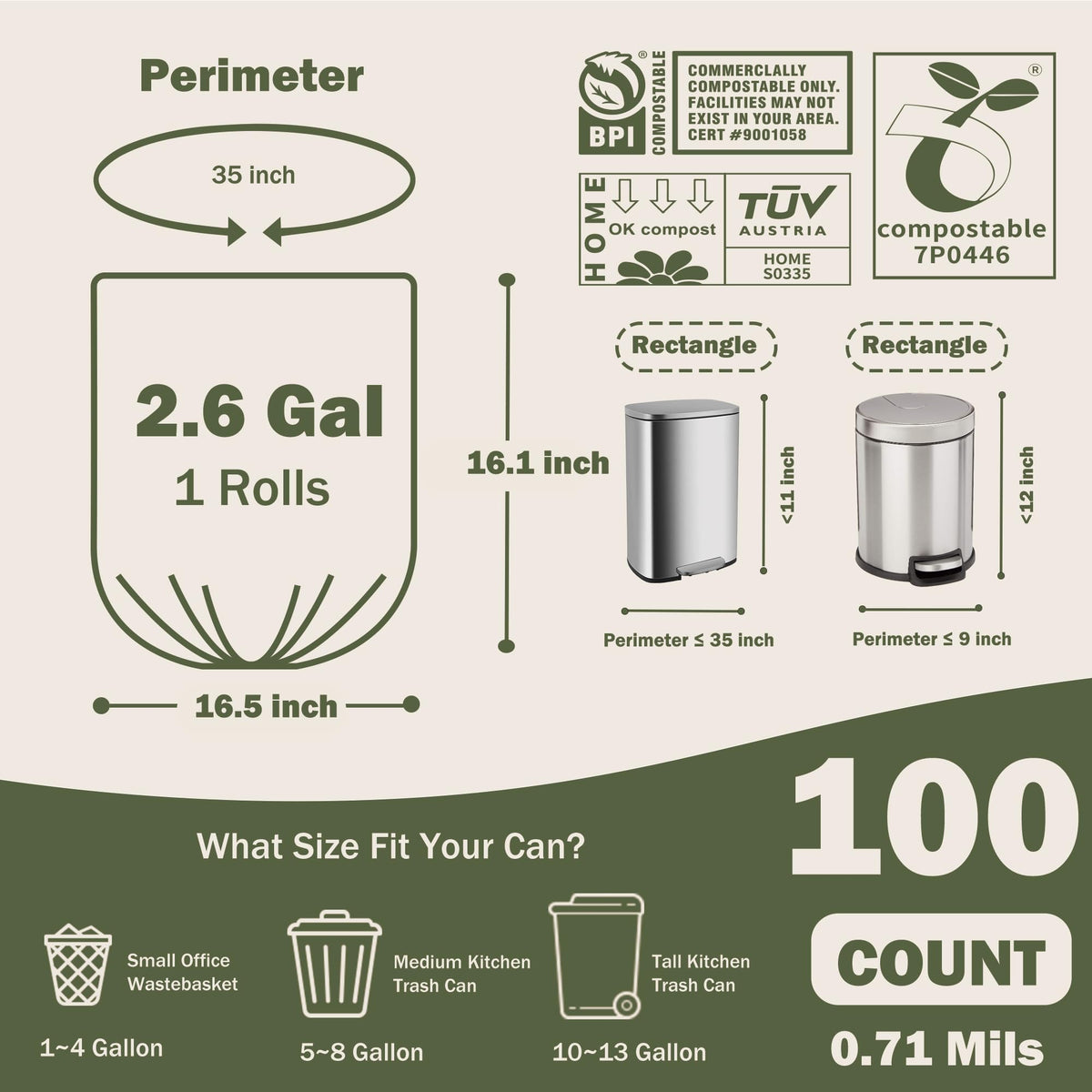 Compostable Trash Bags (100 Count)