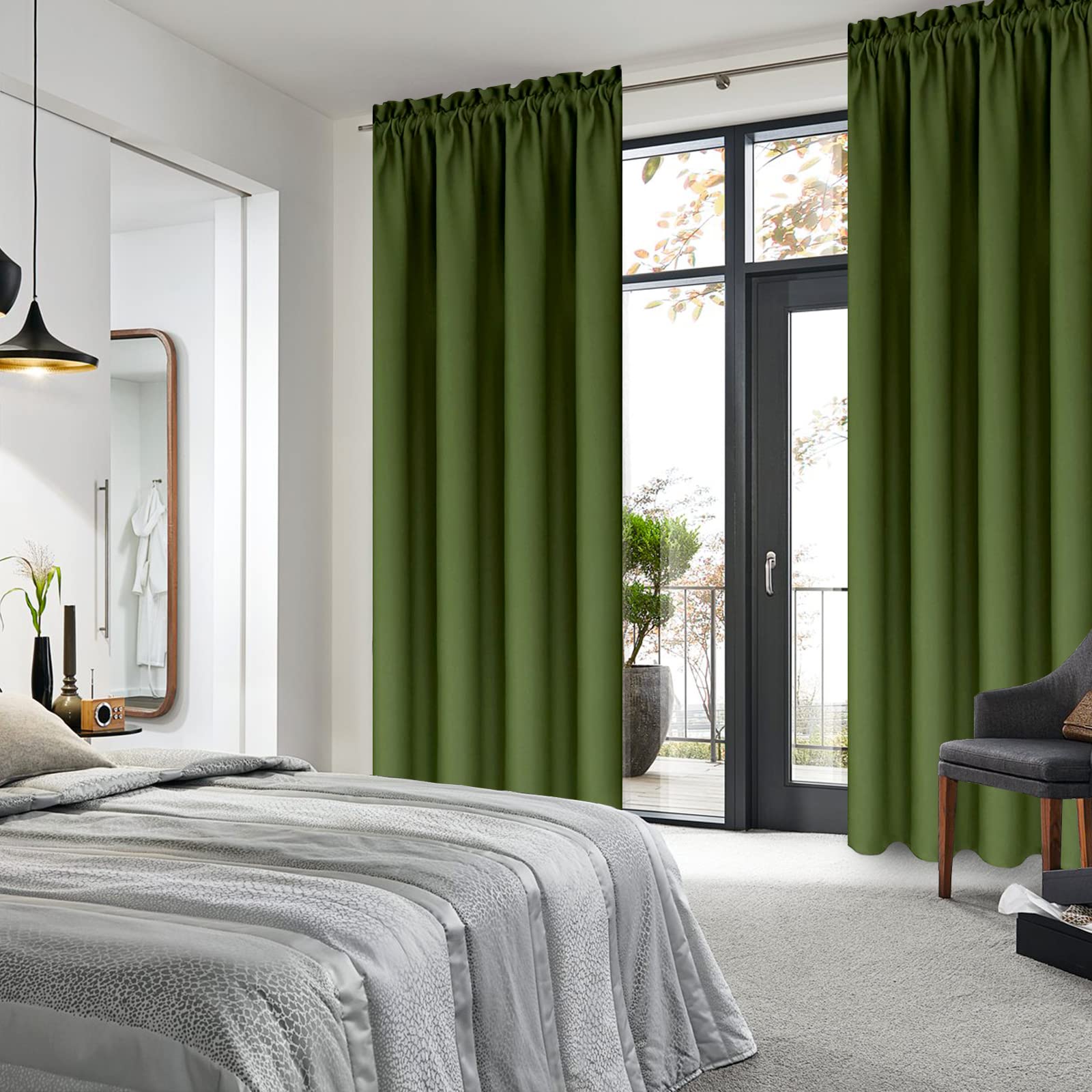 Blackout Curtains for Bedroom 38 x 84 Inch Long Olive Green 2 Panels (2 Count)