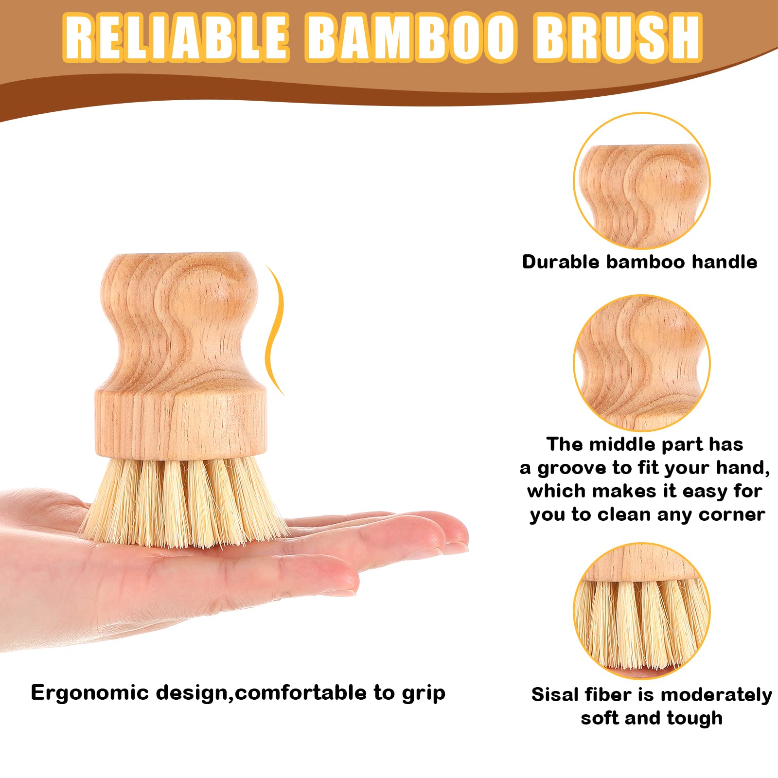 20 Packs Bamboo Dish Scrub Brushes Wooden Scrubbers Set Kitchen Dishwashing Scrubber with Natural Sisal Bristles for Iron Pot Pan Sink (20 Count)
