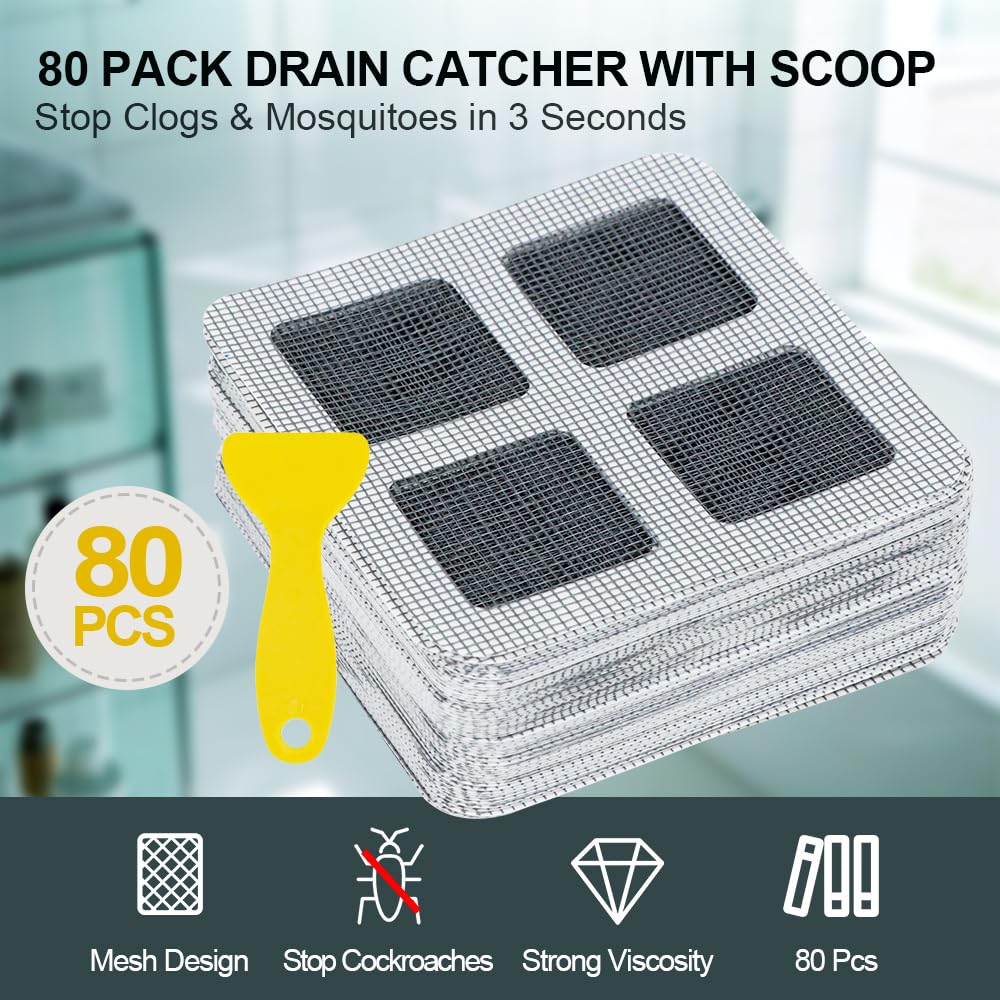 80PCS 4"x4" Disposable Hair Drain Stickers (80 Count)