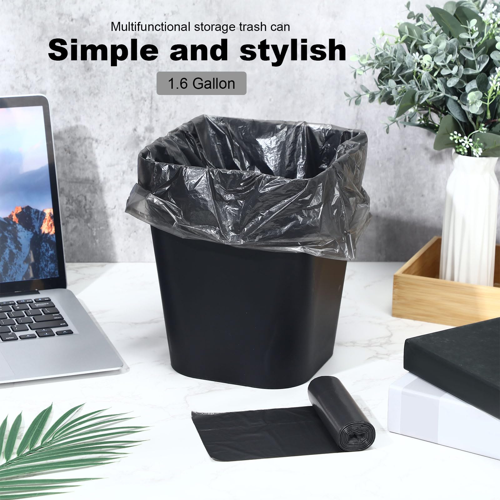 6 Pack Plastic Trash Can with 3 Rolls of Trash Bags Small Wastebasket Can Garbage Container Bin (6 Count)