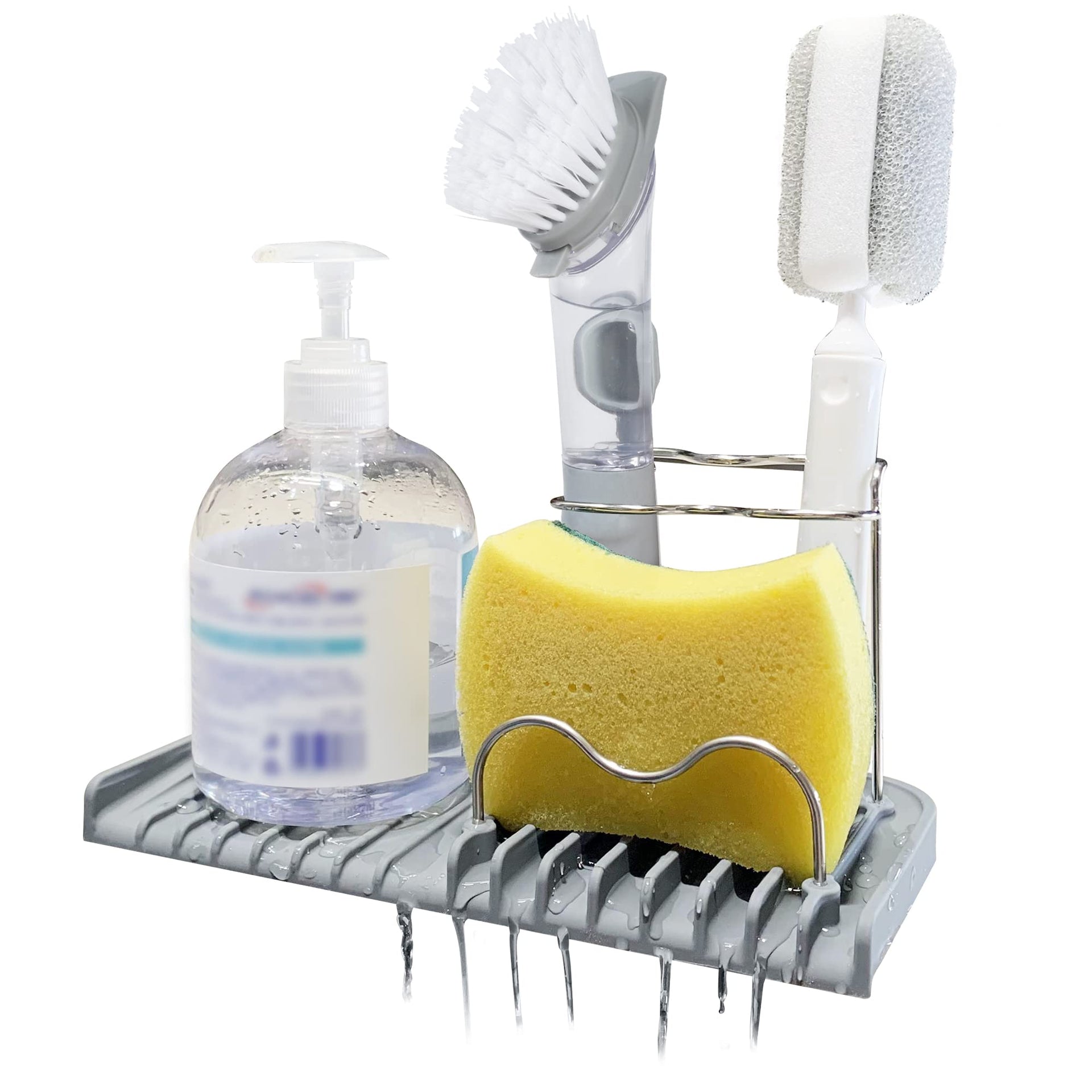 Dish Brush Holder Sponge Holder for Kitchen Sink Caddy Gray
