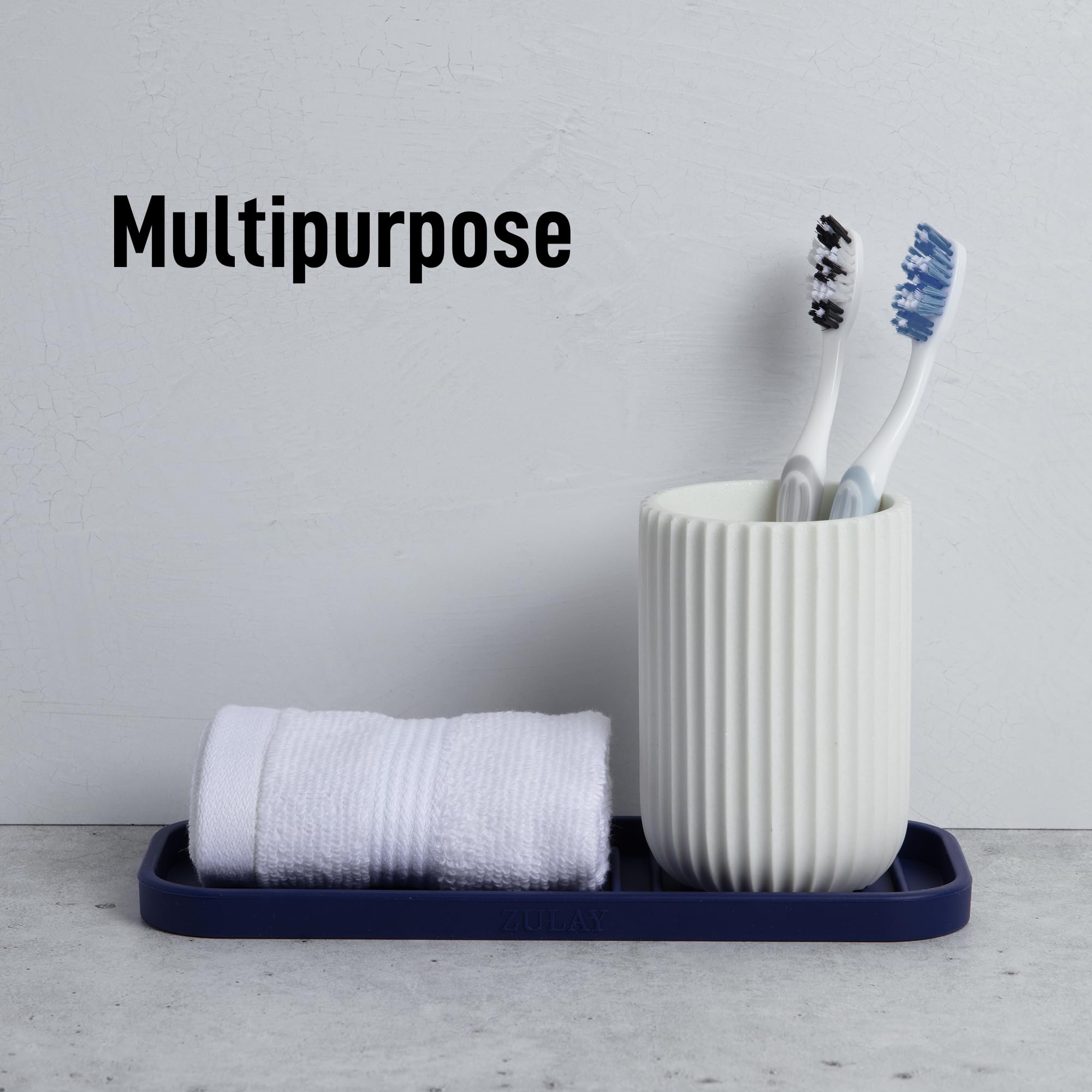 9x3.5) Silicone Sponge Holder for Kitchen Sink - Flexible Multipurpose Soap Tray - Sink Organizer for Kitchen, Bathroom, Makeup, Trinkets & More (Dark Blue)