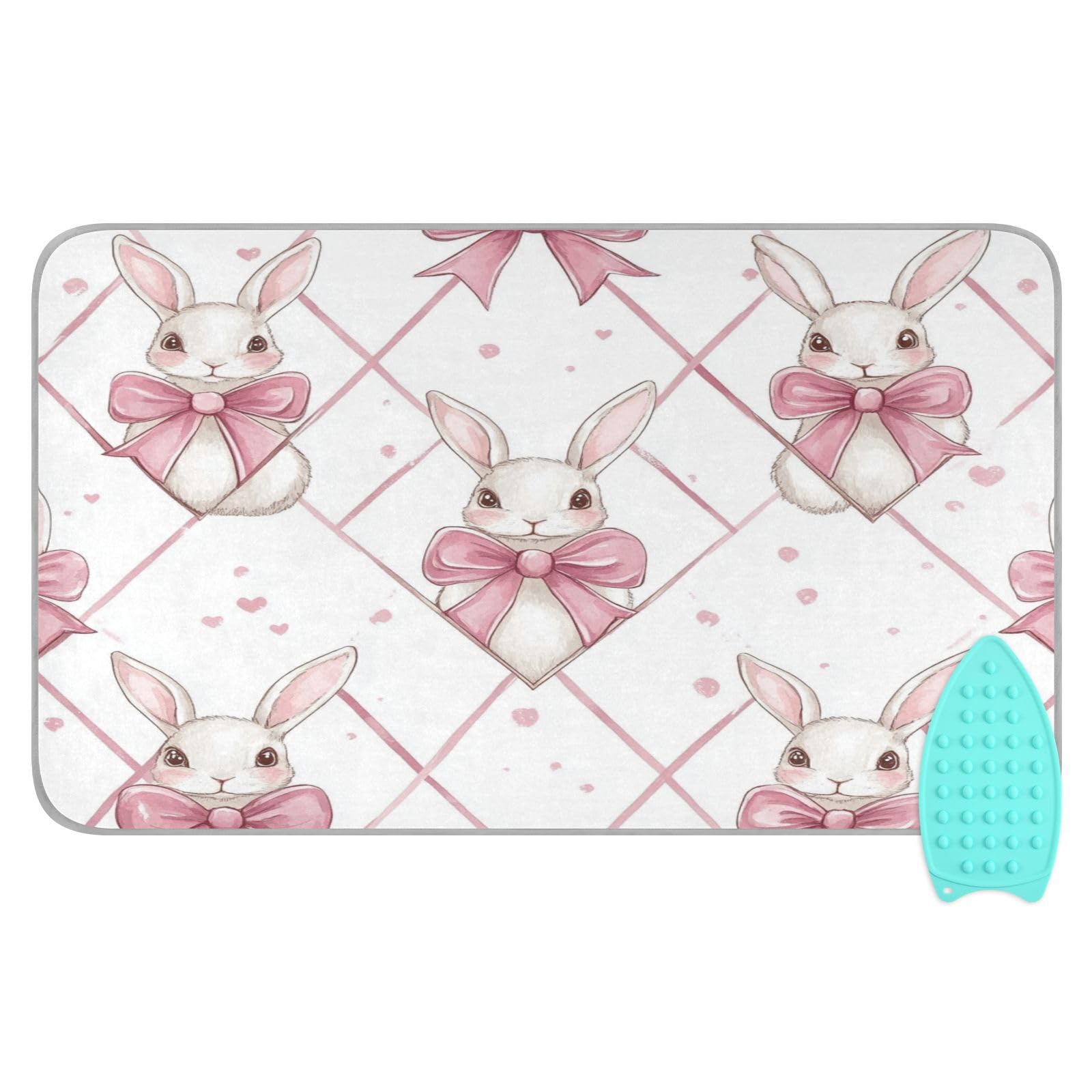 Easter Bunny Bows Pink Ironing Mat Thickened Ironing Blanket Travel Portable Double