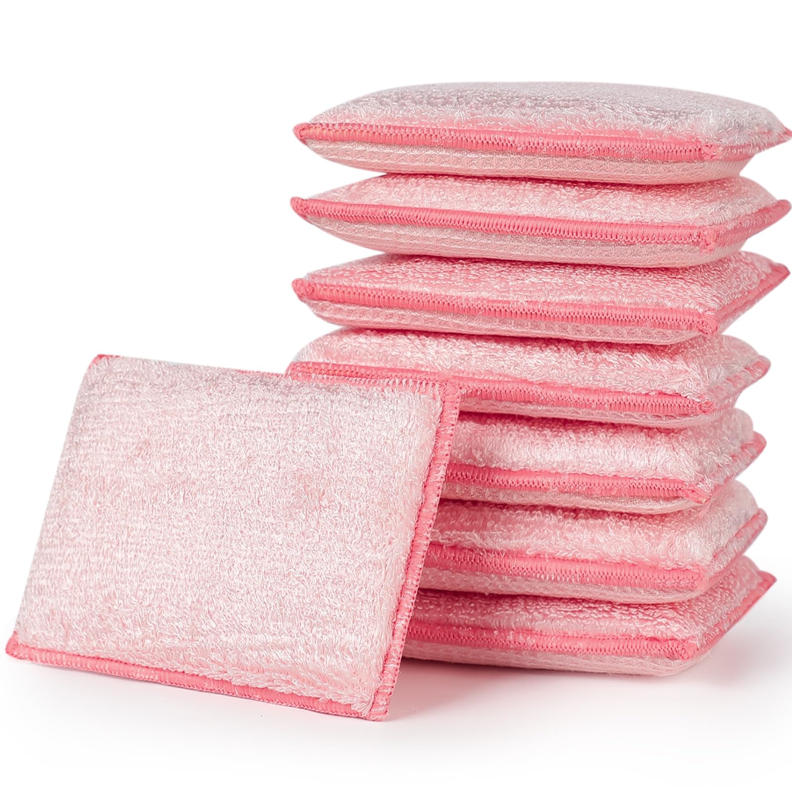 8Pack Bamboo Natural Kitchen Sponges Dish Sponge Cleaning Sponge Heavy Duty Scrub Sponge for Cleaning Kitchen and Household Pink (8 Count)
