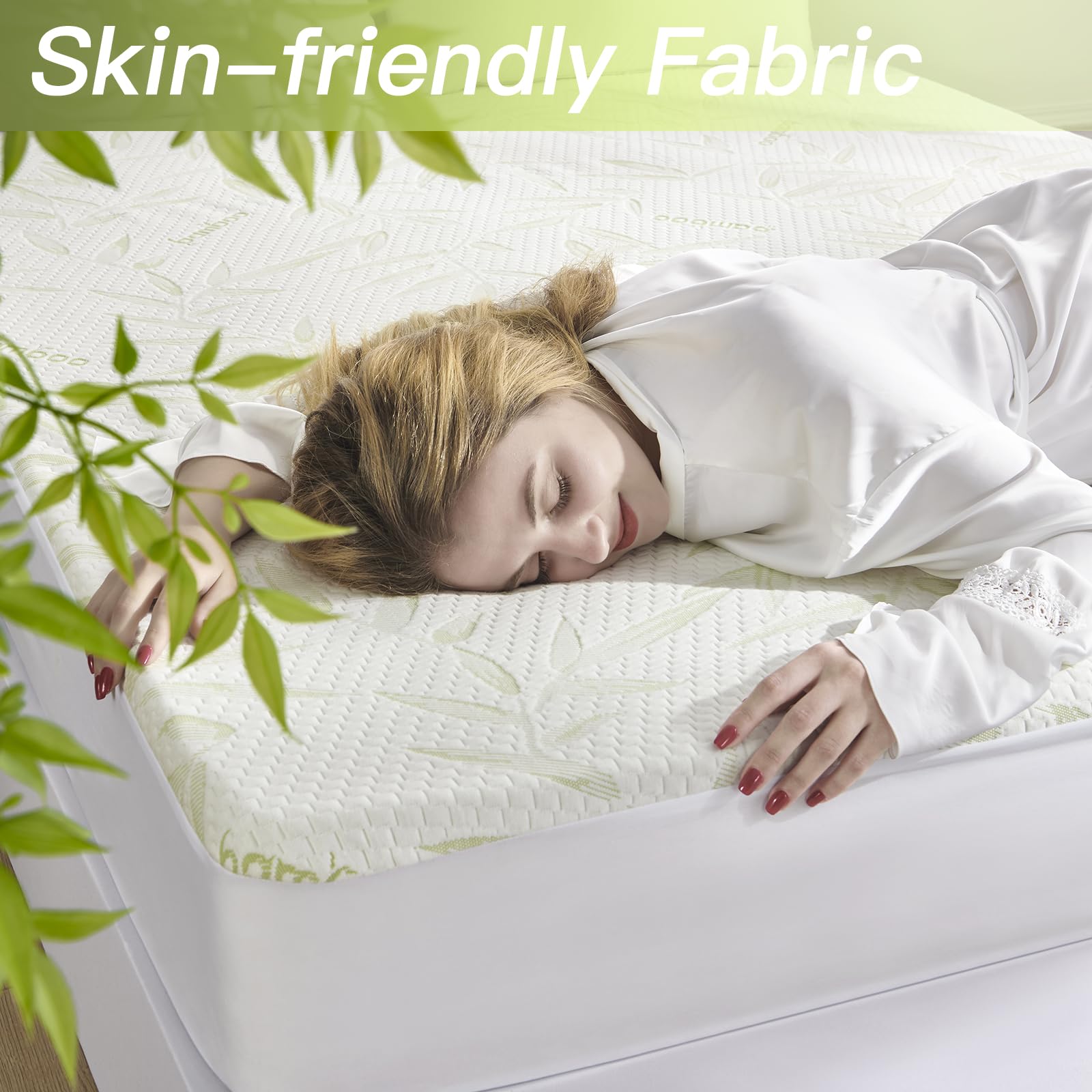 California King Mattress Protector Waterproof Mattress Pad Washable Bamboo Rayon Mattress Cover Breathable Noiseless Bed Protector 5"