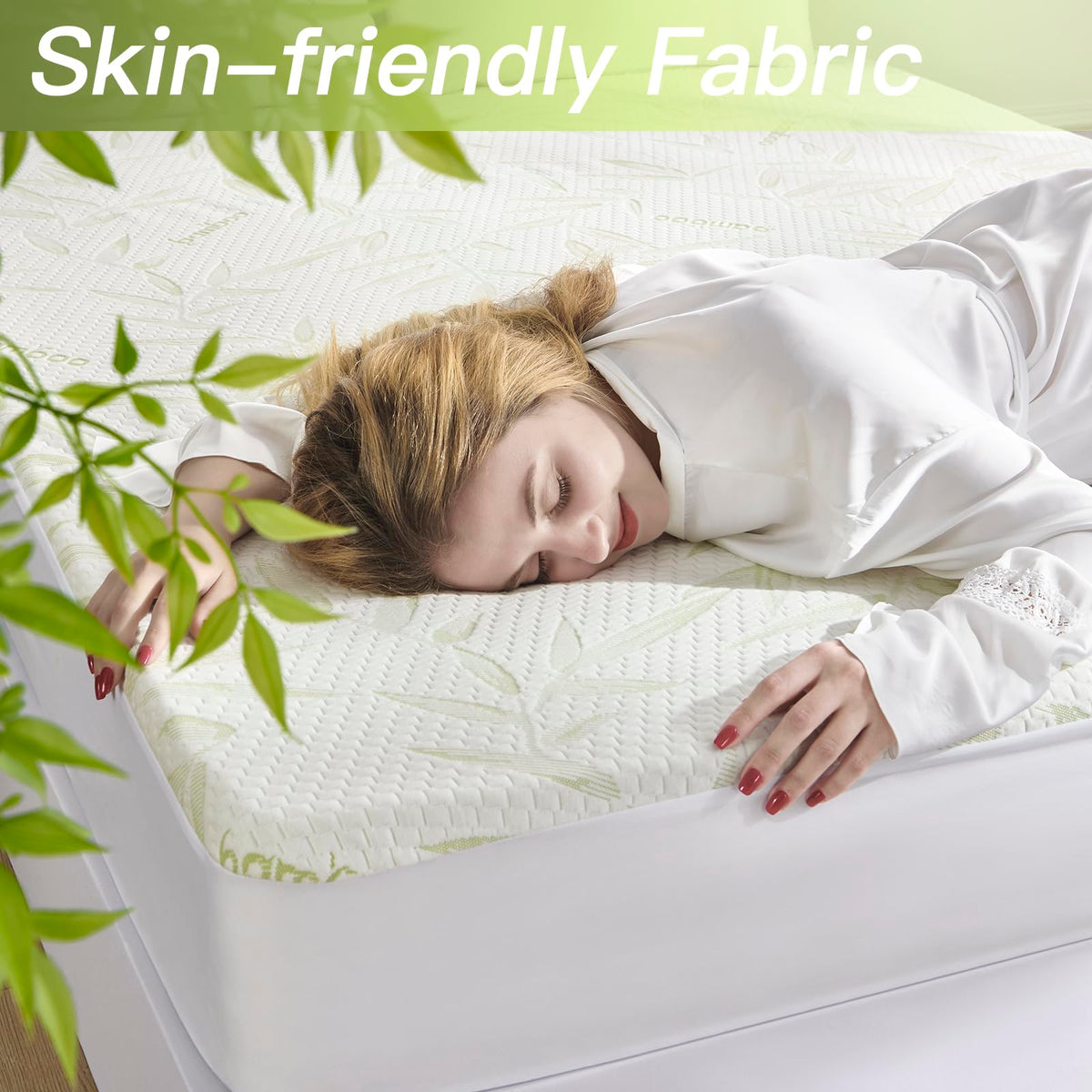 King Mattress Protector Waterproof Mattress Pad Washable Bamboo Rayon Mattress Cover Breathable Noiseless Bed Protector 5"