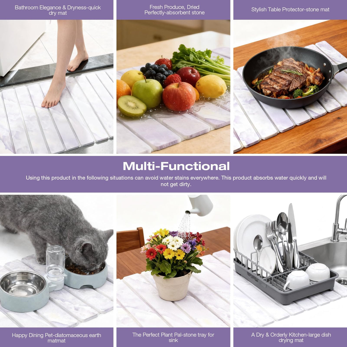 Elegant Grey Marble Drying Mat