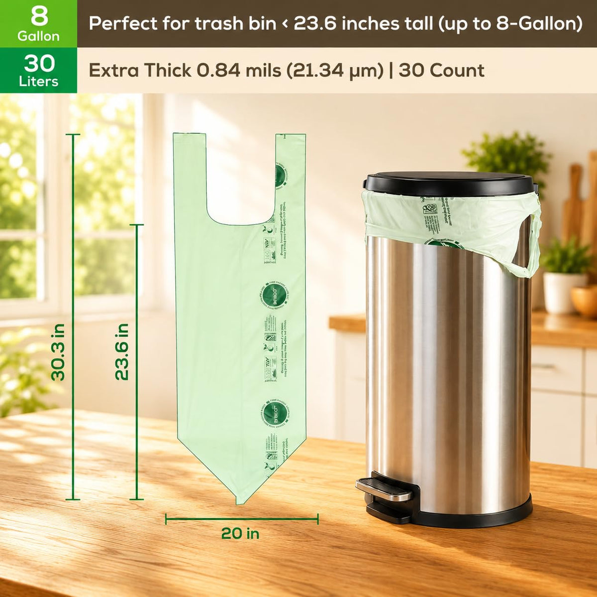 8 Gallon Compostable Kitchen Food Waste Bags (30 Count)